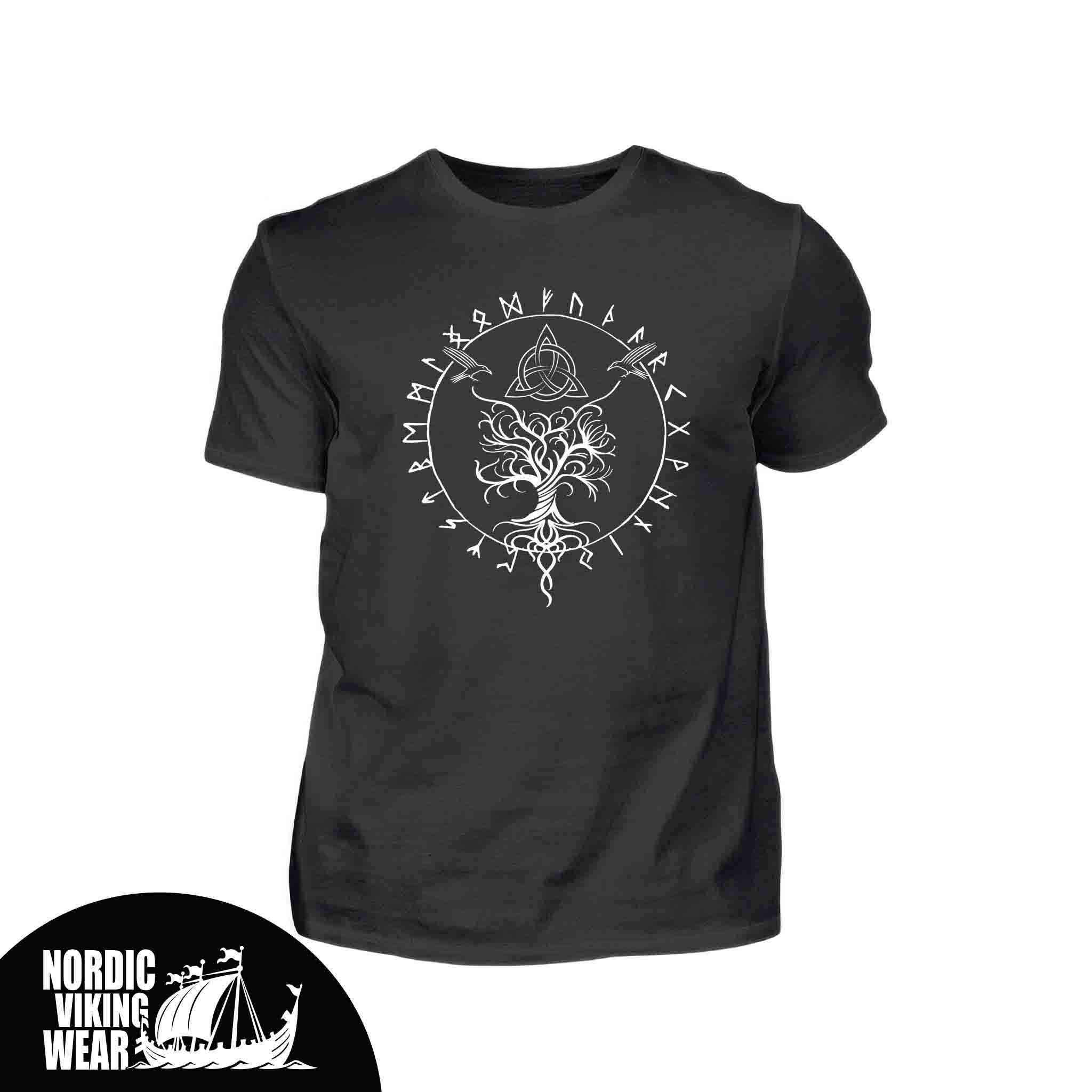 Wikinger Premiumshirt Frontprint Huginn-&-Munnin-Triquetra-Design