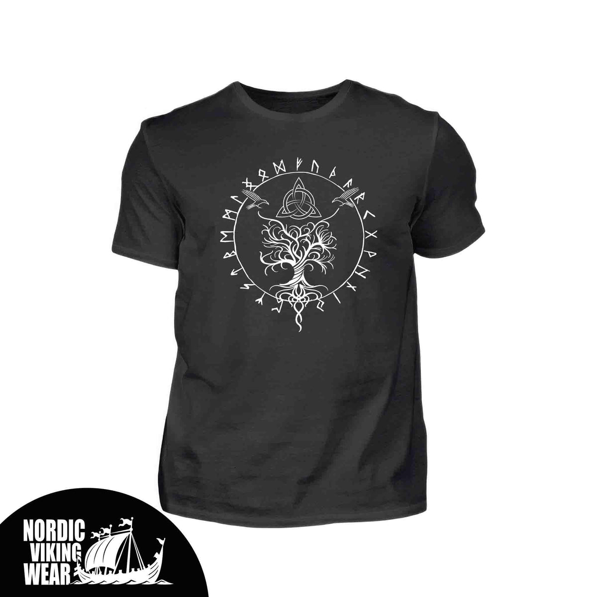 Wikinger Premiumshirt Frontprint Huginn-&-Munnin-Triquetra-Design