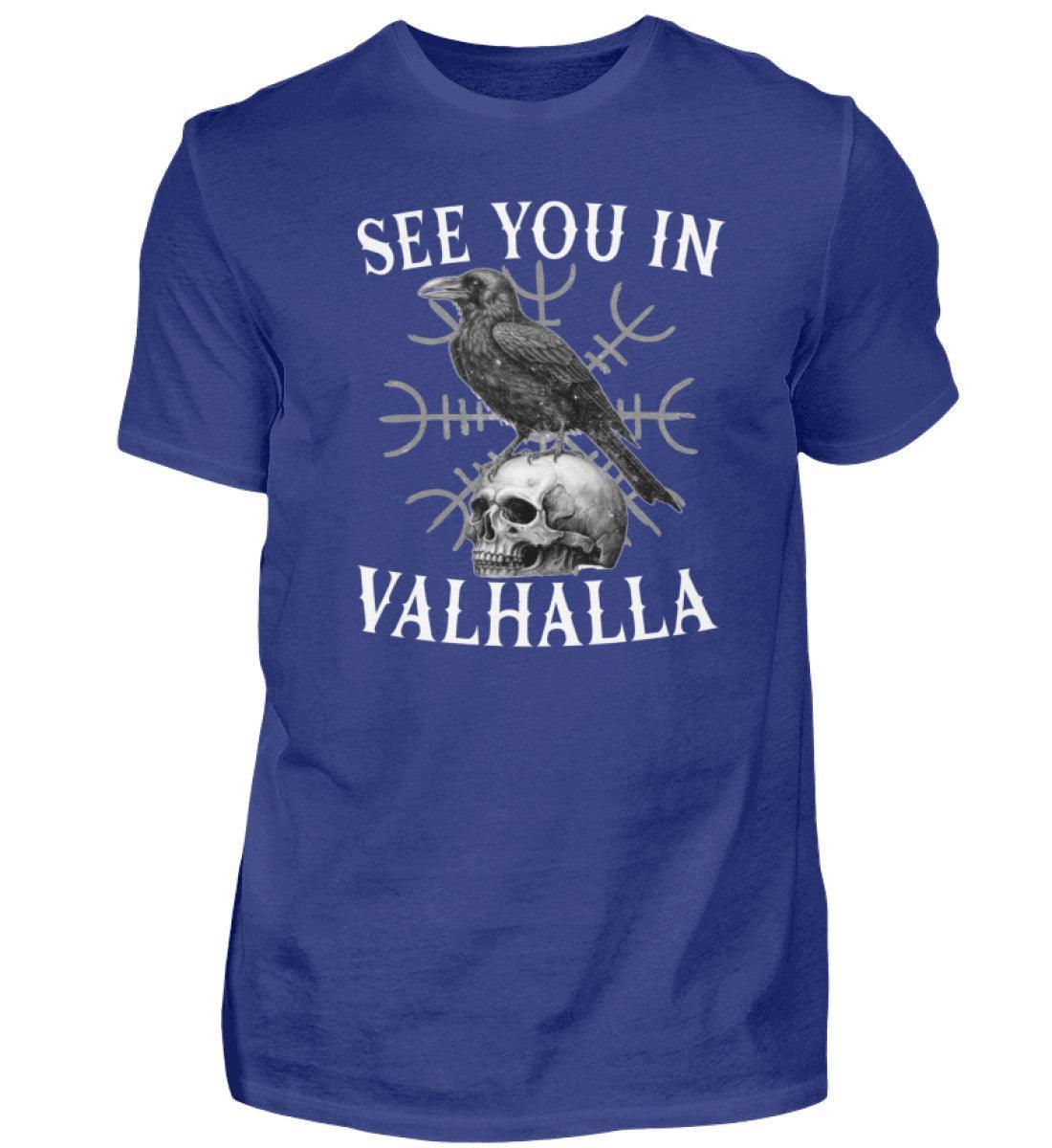 Wikinger Premium T-Shirt: Helm Of Awe & Rabe auf Schädel - "See You in Valhalla" - Nordic Viking Wear