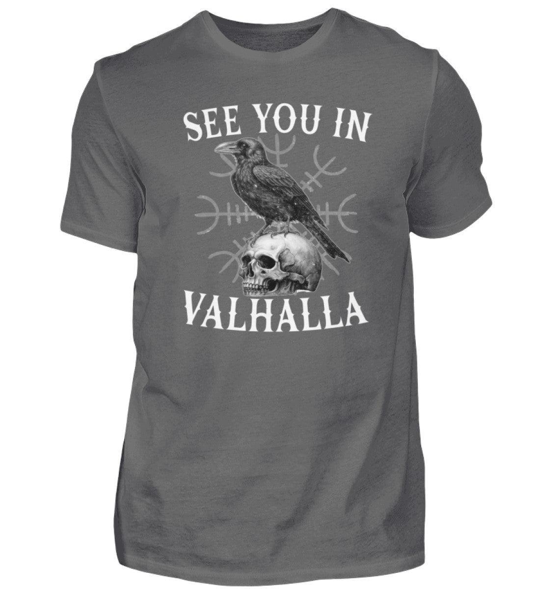 Wikinger Premium T-Shirt: Helm Of Awe & Rabe auf Schädel - "See You in Valhalla" - Nordic Viking Wear