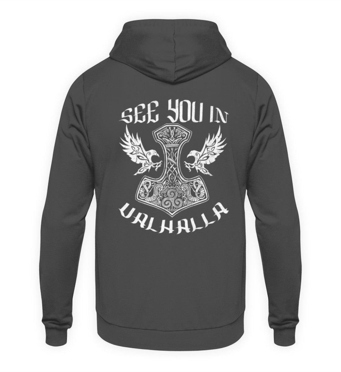 See You In Valhalla" Wikinger-Backprint Hoodie – Ehrenvolles Krieger-Design - Nordic Viking Wear