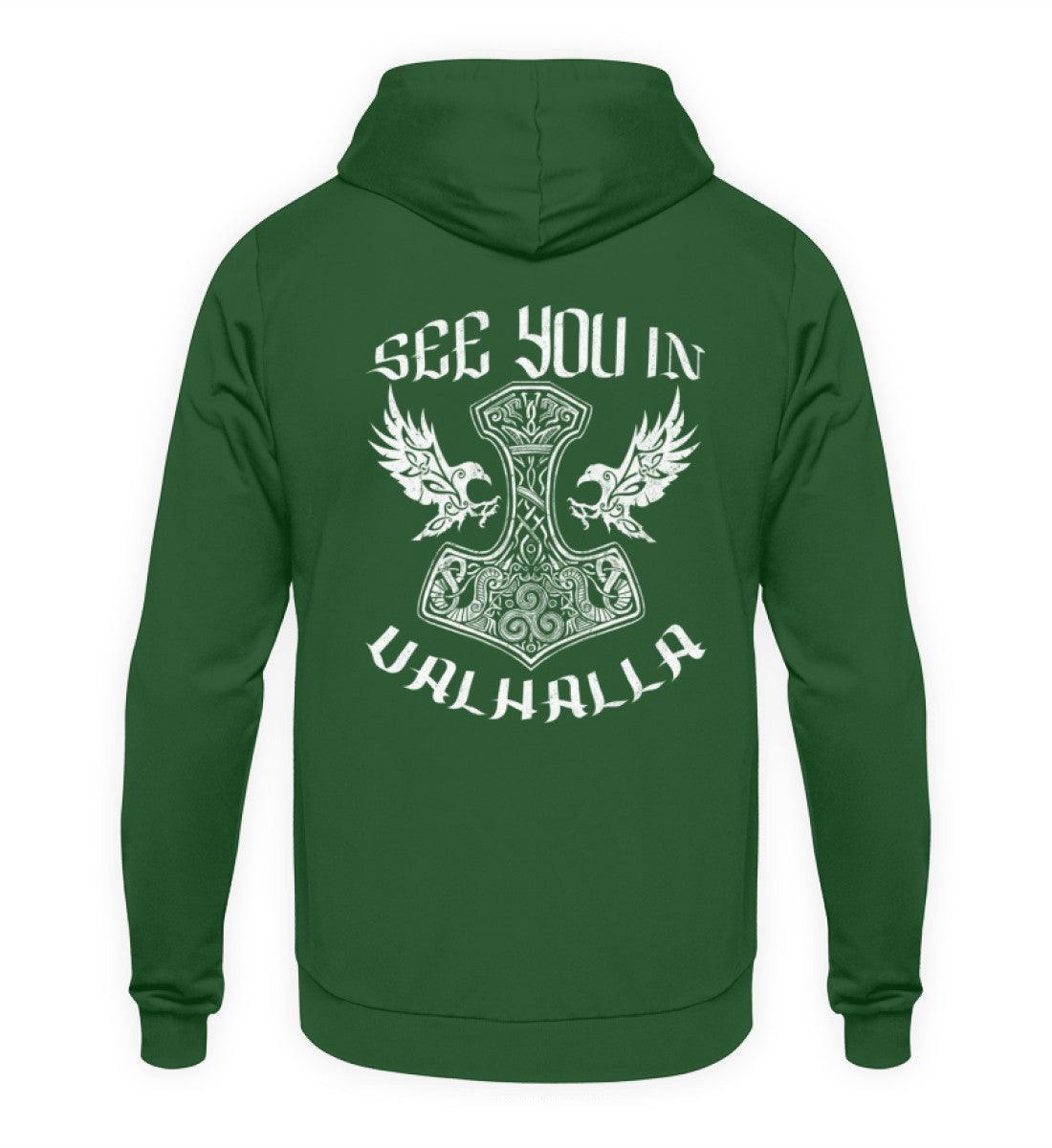 See You In Valhalla" Wikinger-Backprint Hoodie – Ehrenvolles Krieger-Design - Nordic Viking Wear