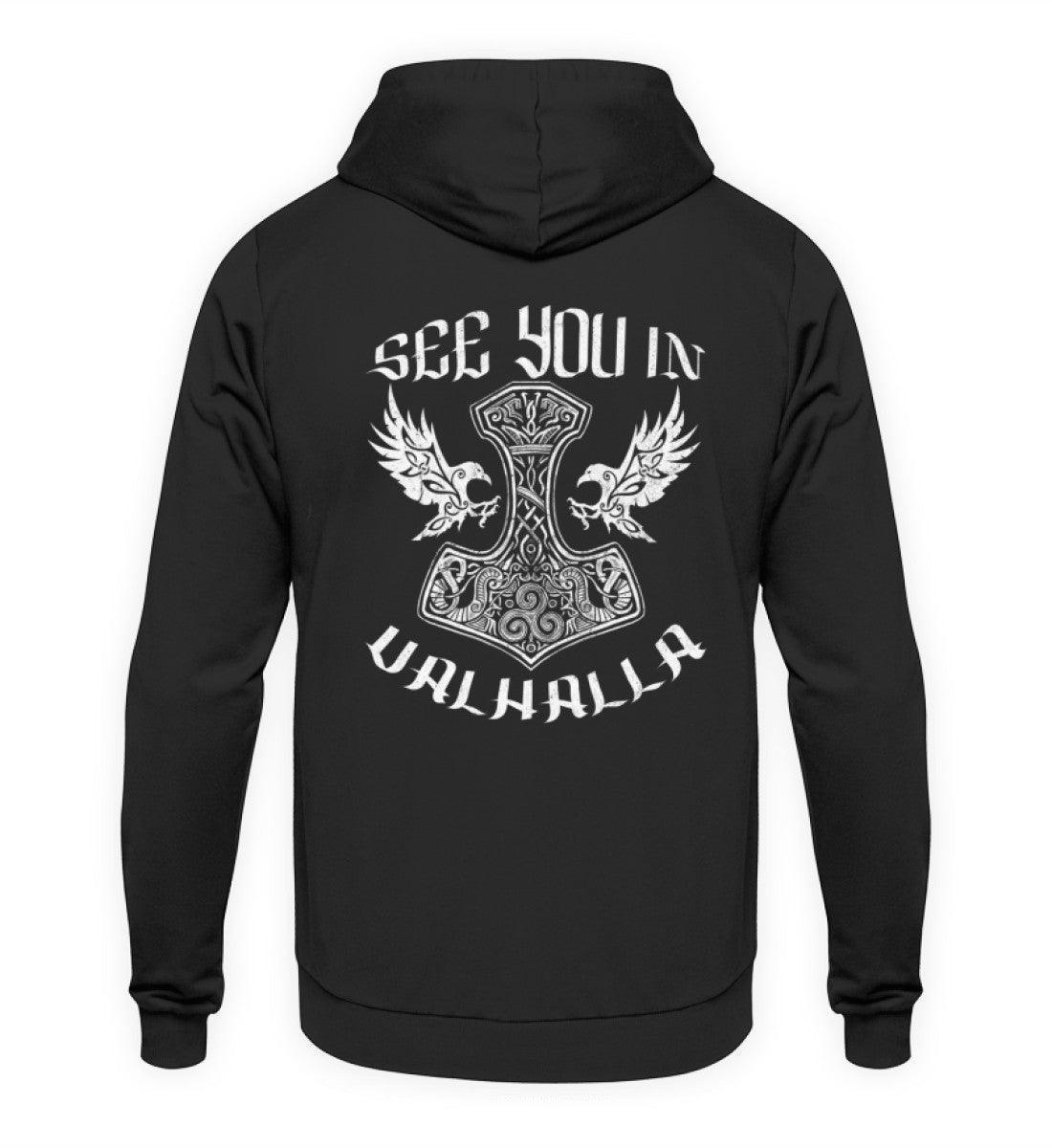 See You In Valhalla" Wikinger-Backprint Hoodie – Ehrenvolles Krieger-Design - Nordic Viking Wear