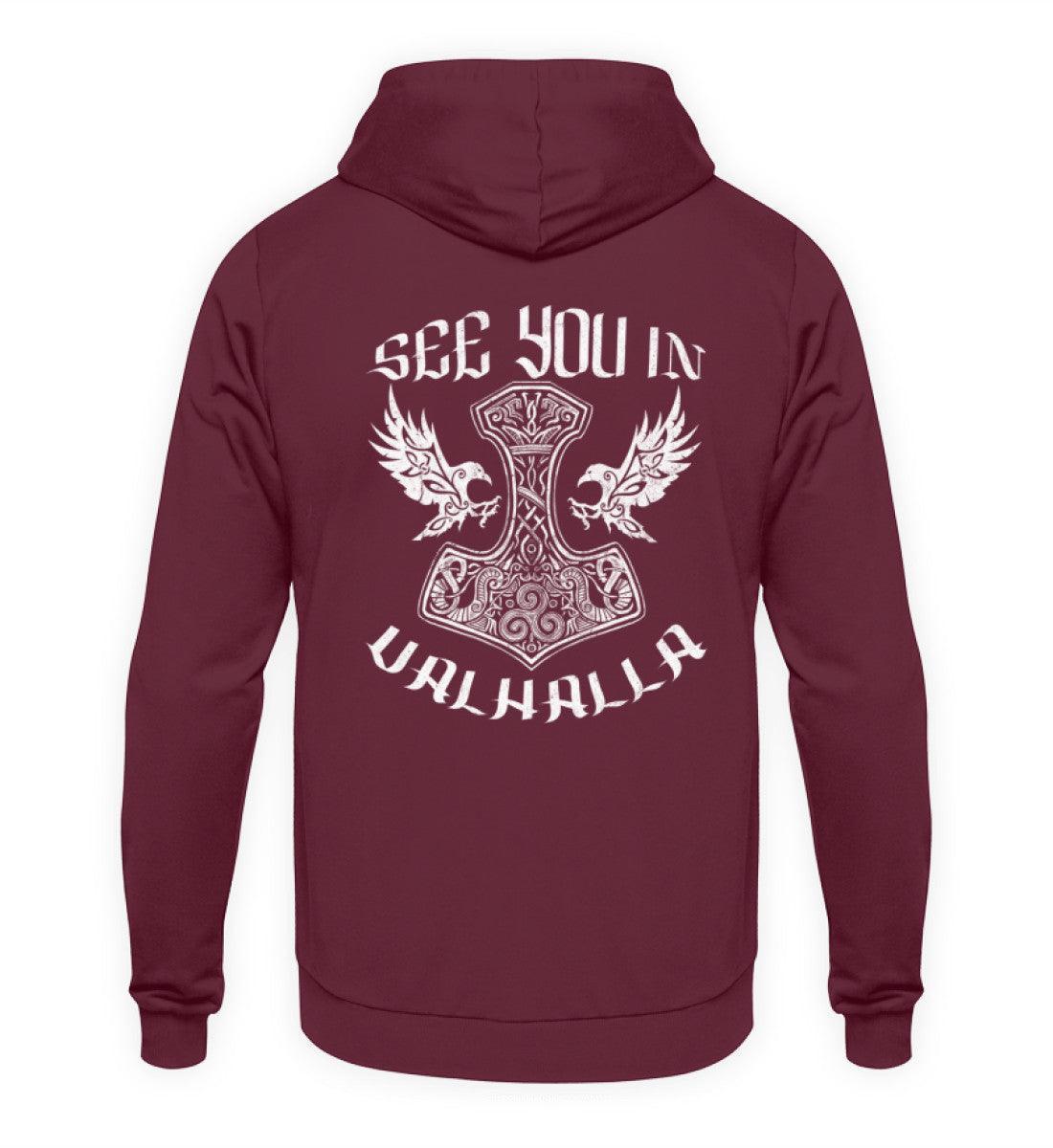 See You In Valhalla" Wikinger-Backprint Hoodie – Ehrenvolles Krieger-Design - Nordic Viking Wear