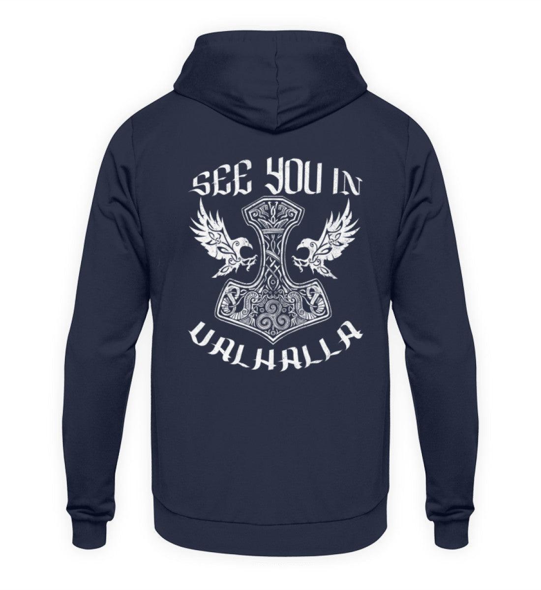 See You In Valhalla" Wikinger-Backprint Hoodie – Ehrenvolles Krieger-Design - Nordic Viking Wear