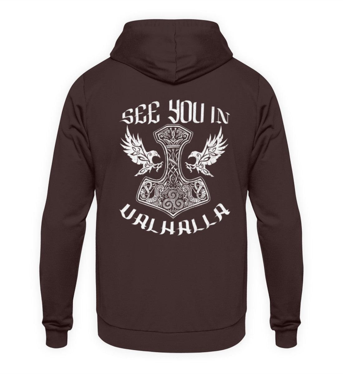 See You In Valhalla" Wikinger-Backprint Hoodie – Ehrenvolles Krieger-Design - Nordic Viking Wear