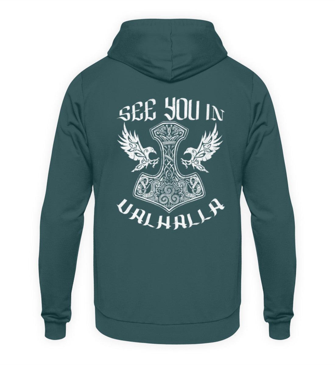 See You In Valhalla" Wikinger-Backprint Hoodie – Ehrenvolles Krieger-Design - Nordic Viking Wear