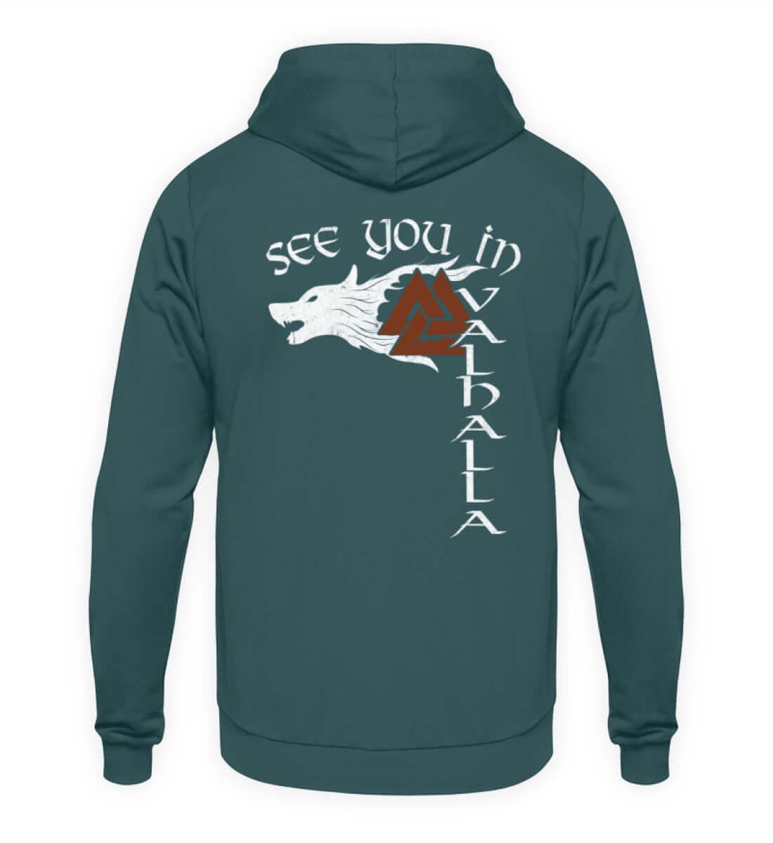 Fenris & Valknut: Das Erbe der Wikinger - Front und Rückendruck Hoodie mit mythischer Kraft - Nordic Viking Wear