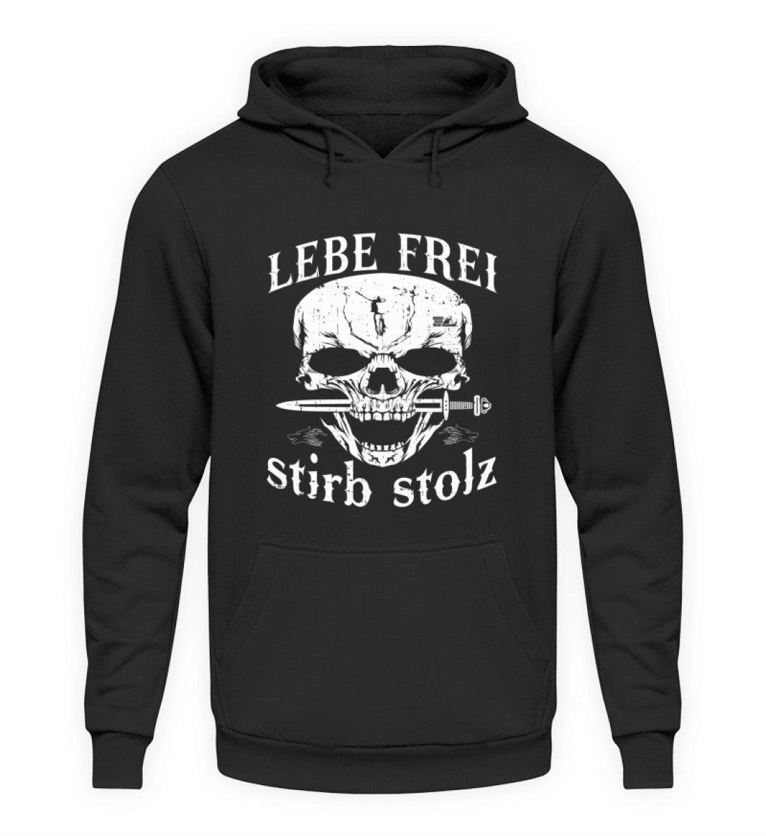 Lebe Frei, Stirb Stolz – Wikinger Hoodie mit Totenkopf und Schwert-Design - Nordic Viking Wear