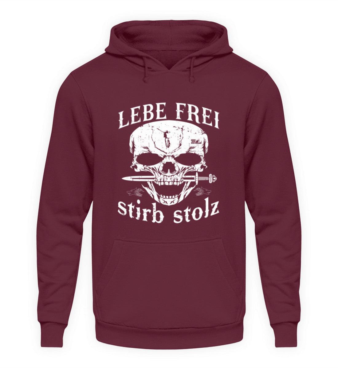 Lebe Frei, Stirb Stolz – Wikinger Hoodie mit Totenkopf und Schwert-Design - Nordic Viking Wear