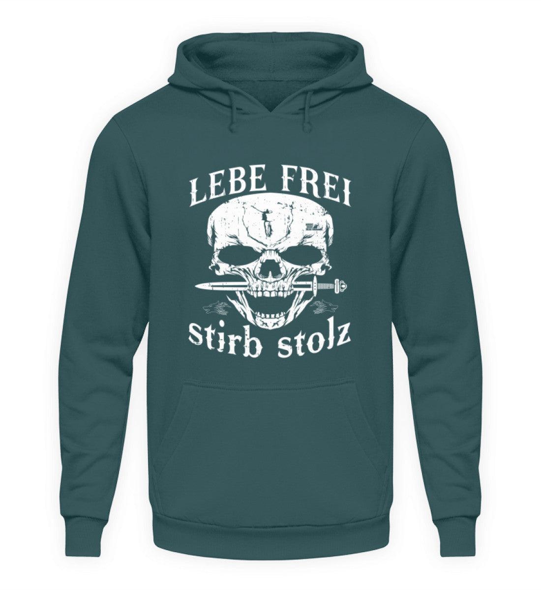 Lebe Frei, Stirb Stolz – Wikinger Hoodie mit Totenkopf und Schwert-Design - Nordic Viking Wear