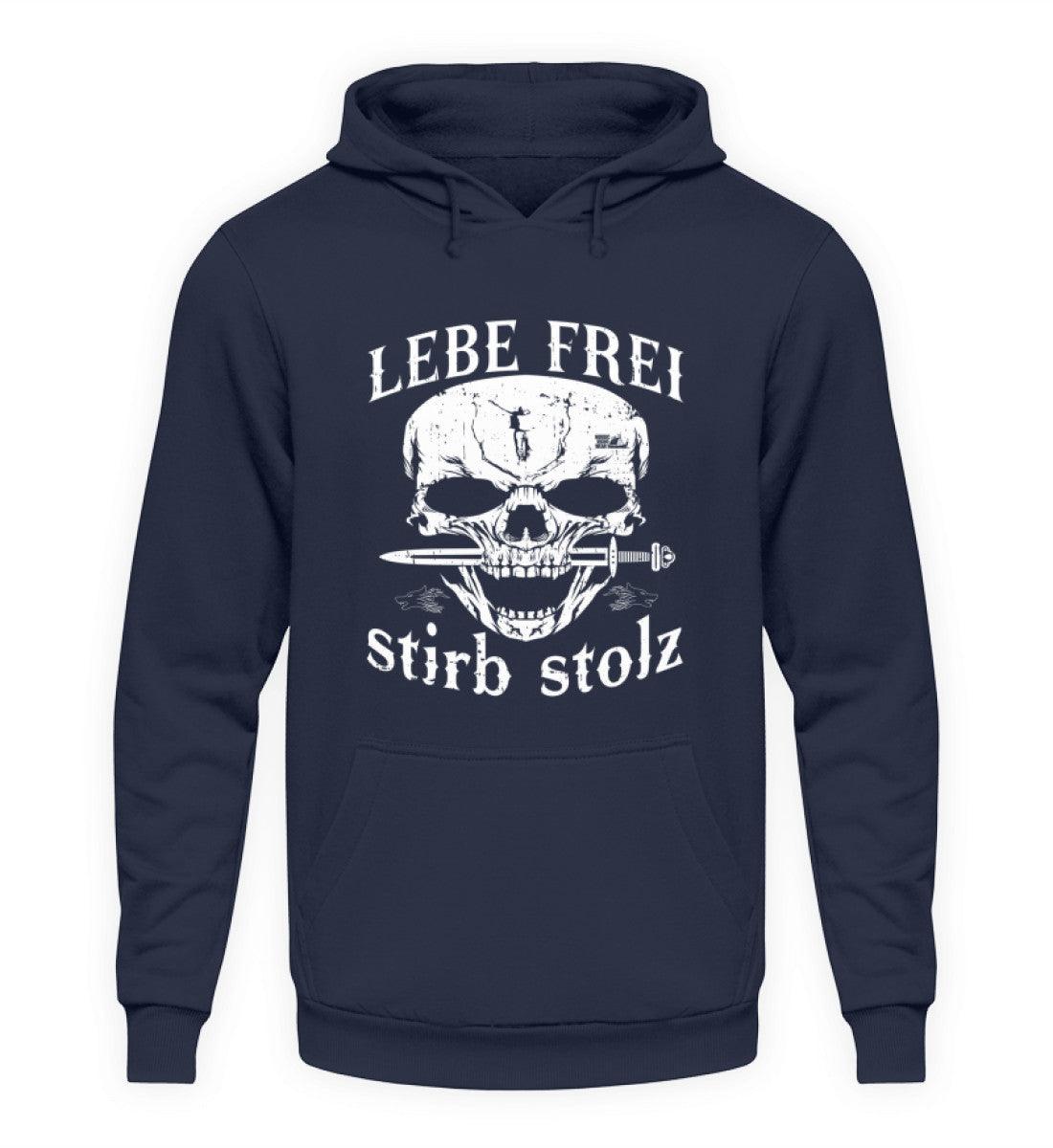 Lebe Frei, Stirb Stolz – Wikinger Hoodie mit Totenkopf und Schwert-Design - Nordic Viking Wear