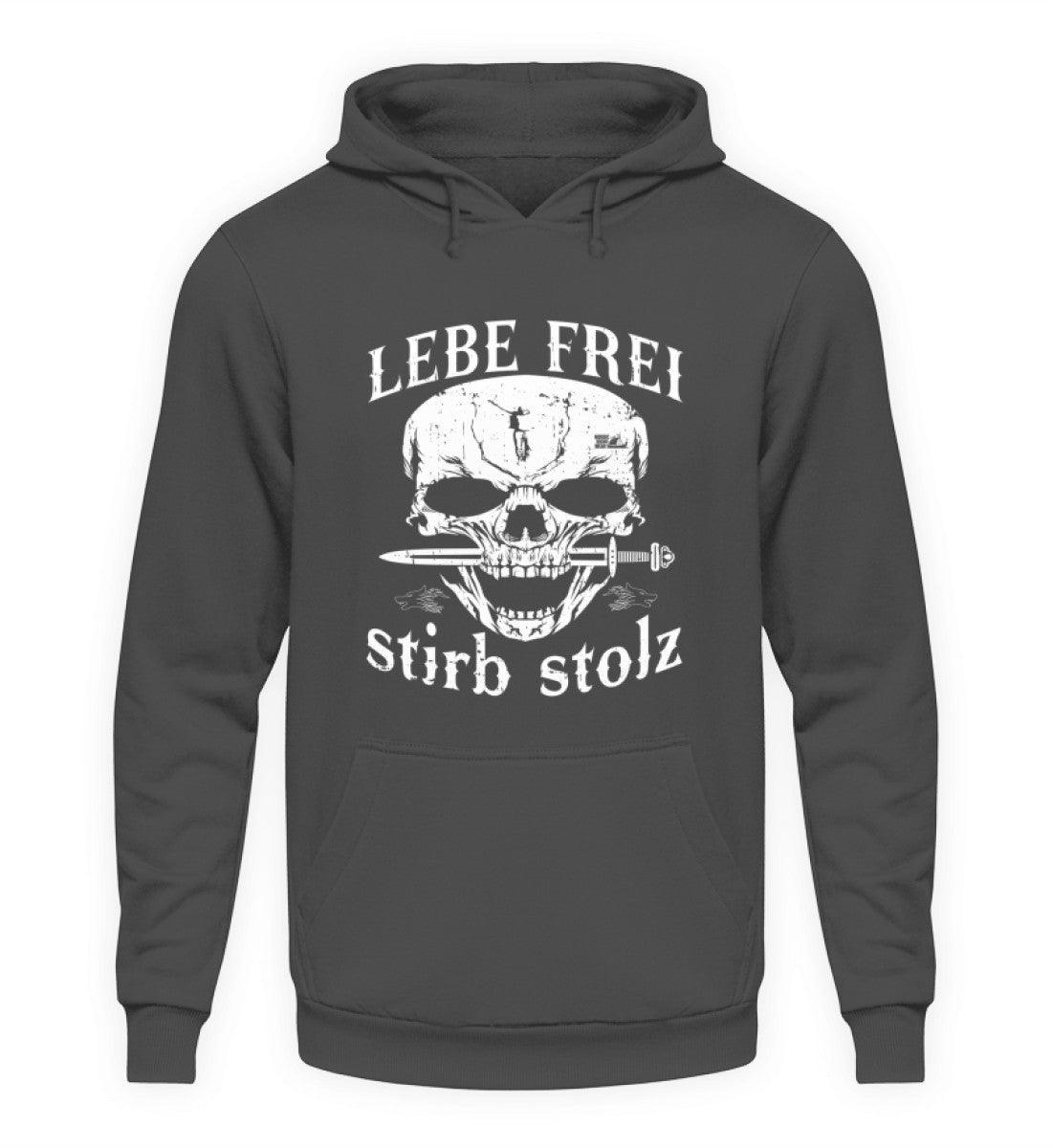 Lebe Frei, Stirb Stolz – Wikinger Hoodie mit Totenkopf und Schwert-Design - Nordic Viking Wear