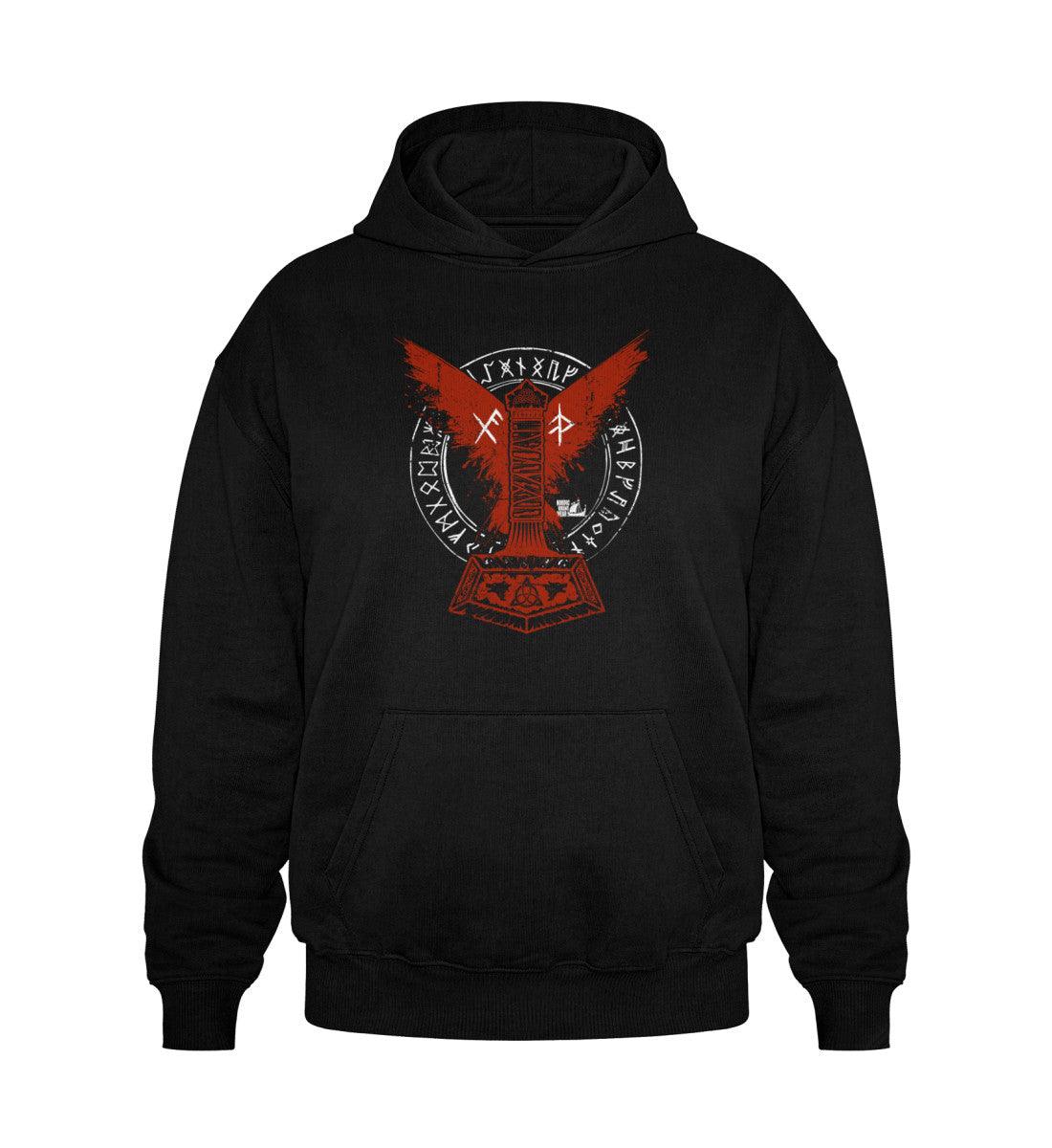 Vintage Heavy Hoodie Wikinger – Thors Hammer mit Blutadler und Binde-Runen - Nordic Viking Wear