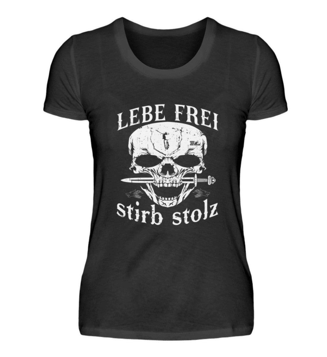 Lebe Frei, Stirb Stolz – Schildmaiden Shirt mit Totenkopf und Schwert-Design - Nordic Viking Wear