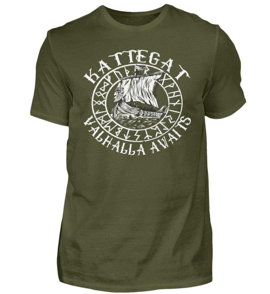 Wikinger-Shirt "Kattegat - Valhalla Awaits" mit Drakkar-Motiv - Nordic Viking Wear