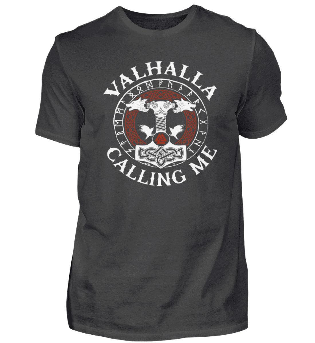 Wikinger Premium T-Shirt "Valhalla Calling Me" | Fenris Wolf & Thors Hammer Design - Nordic Viking Wear