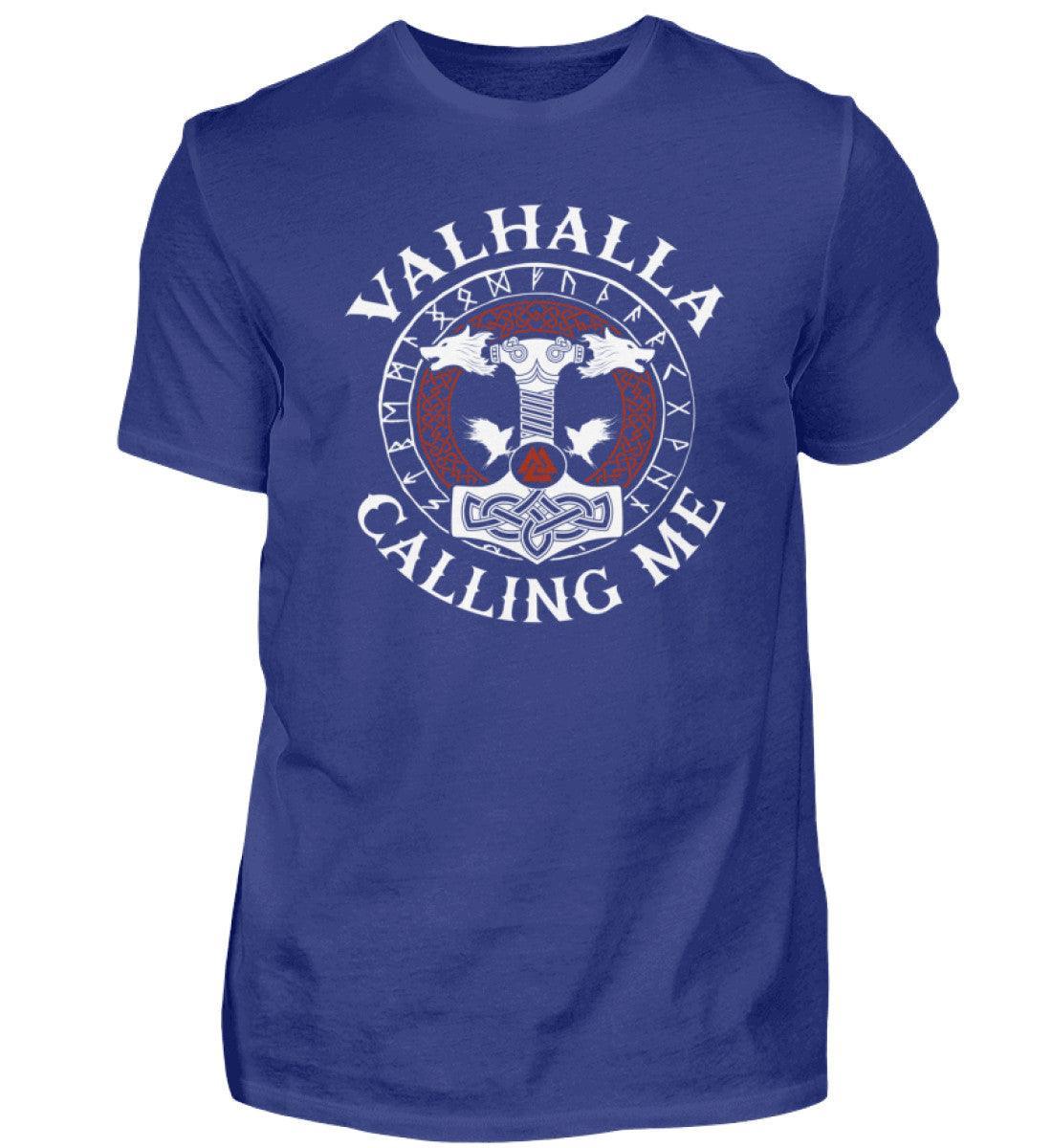 Wikinger Premium T-Shirt "Valhalla Calling Me" | Fenris Wolf & Thors Hammer Design - Nordic Viking Wear