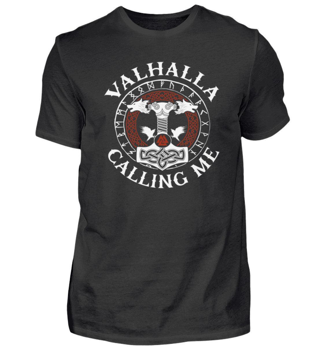Wikinger Premium T-Shirt "Valhalla Calling Me" | Fenris Wolf & Thors Hammer Design - Nordic Viking Wear