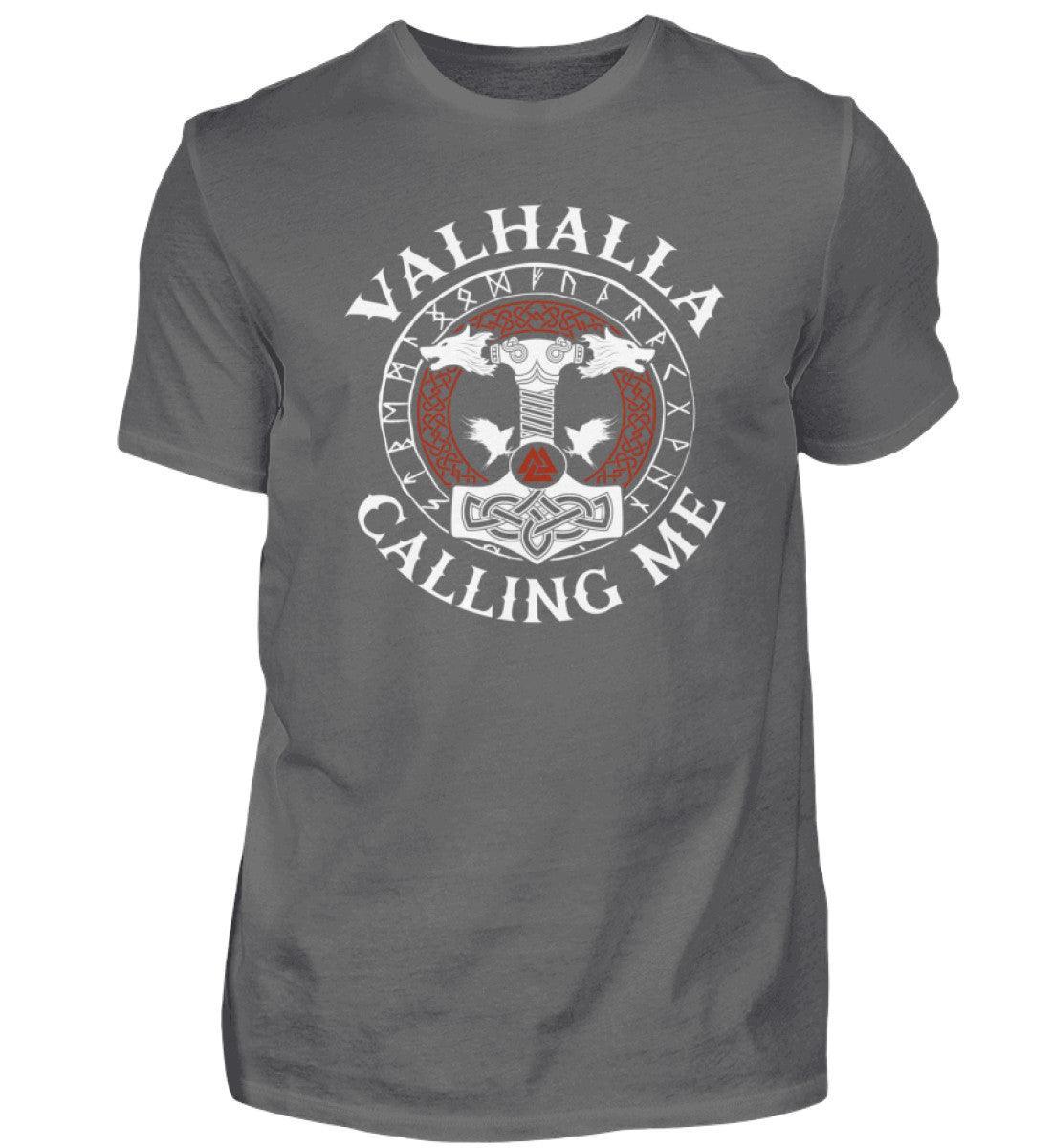 Wikinger Premium T-Shirt "Valhalla Calling Me" | Fenris Wolf & Thors Hammer Design - Nordic Viking Wear
