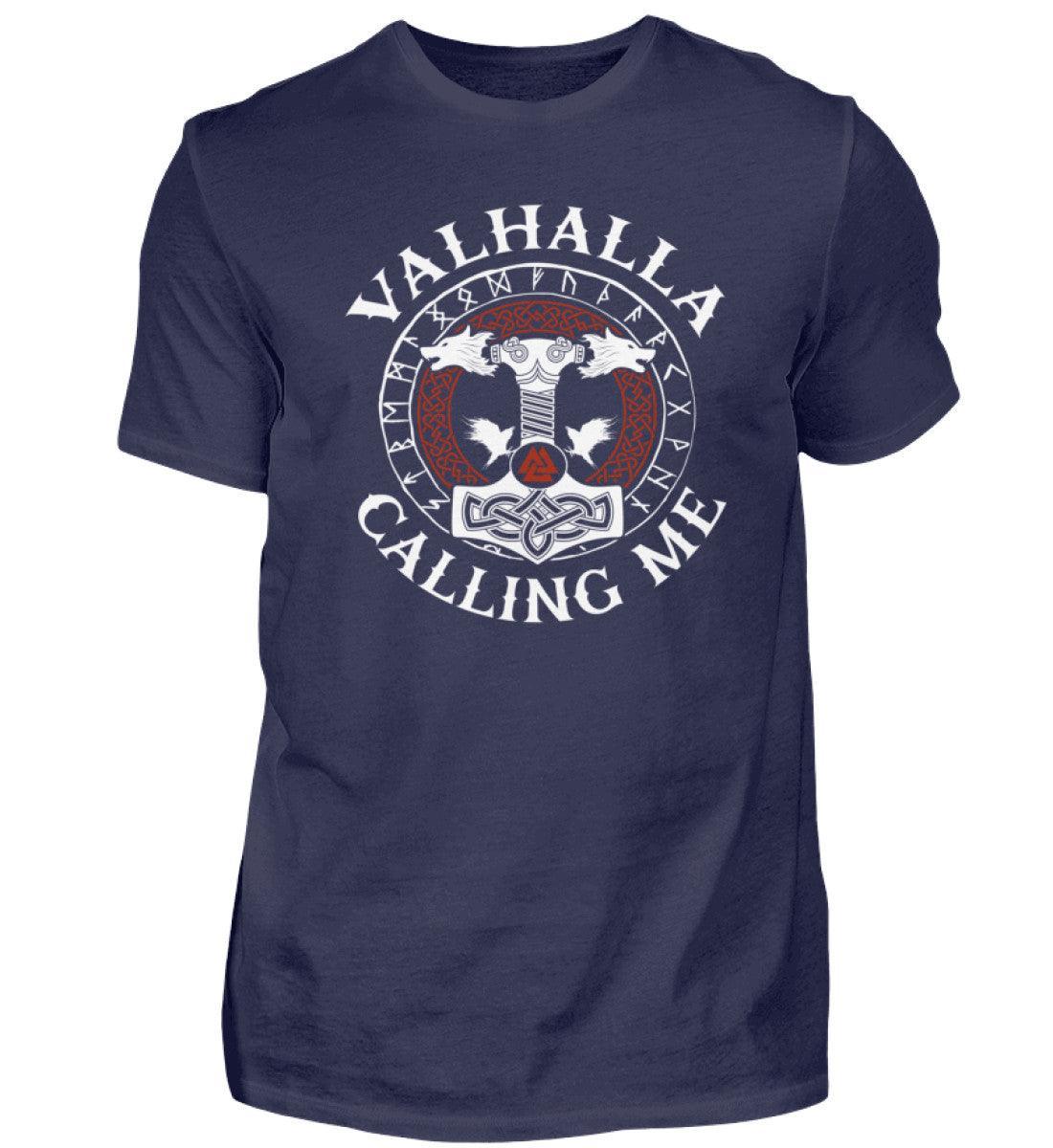 Wikinger Premium T-Shirt "Valhalla Calling Me" | Fenris Wolf & Thors Hammer Design - Nordic Viking Wear