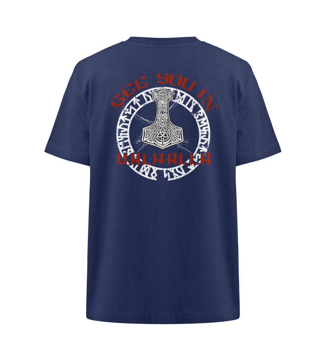 Wikinger Oversize Shirt mit Runenkreis, Thors Hammer und "See You in Valhalla" Spruch - Nordic Viking Wear