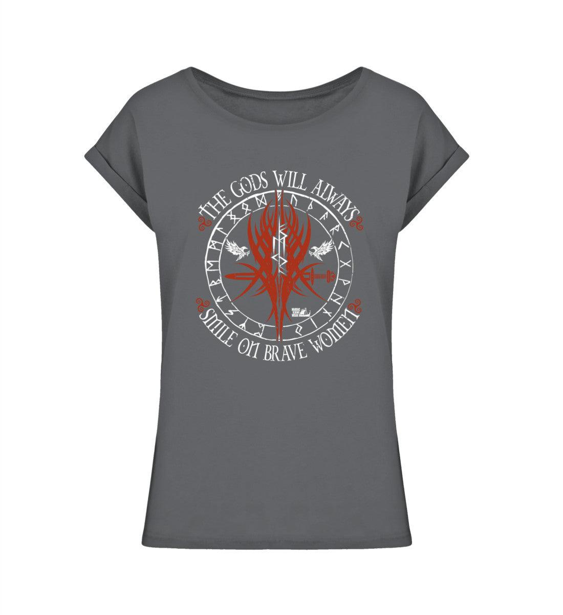 Schildmaiden Extended Shirt The Gods Will Always Smile on Brave Women - Ladies Extended Shoulder Tee - Nordic Viking Wear