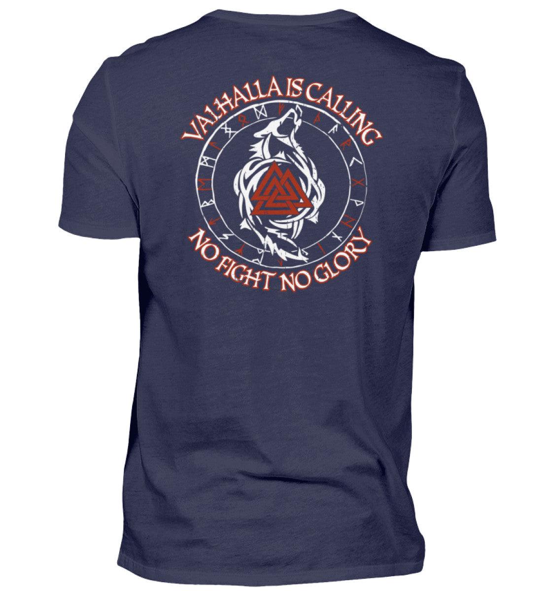 Valhalla Is Calling – No Fight No Glory | Wikinger Premiumshirt mit Runen, Wolf und Valknut - Nordic Viking Wear