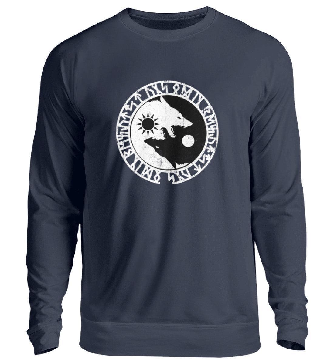 Wikinger Sweatshirt - Geri und Freki, Odins Wölfe mit Runenkreis - Nordic Viking Wear