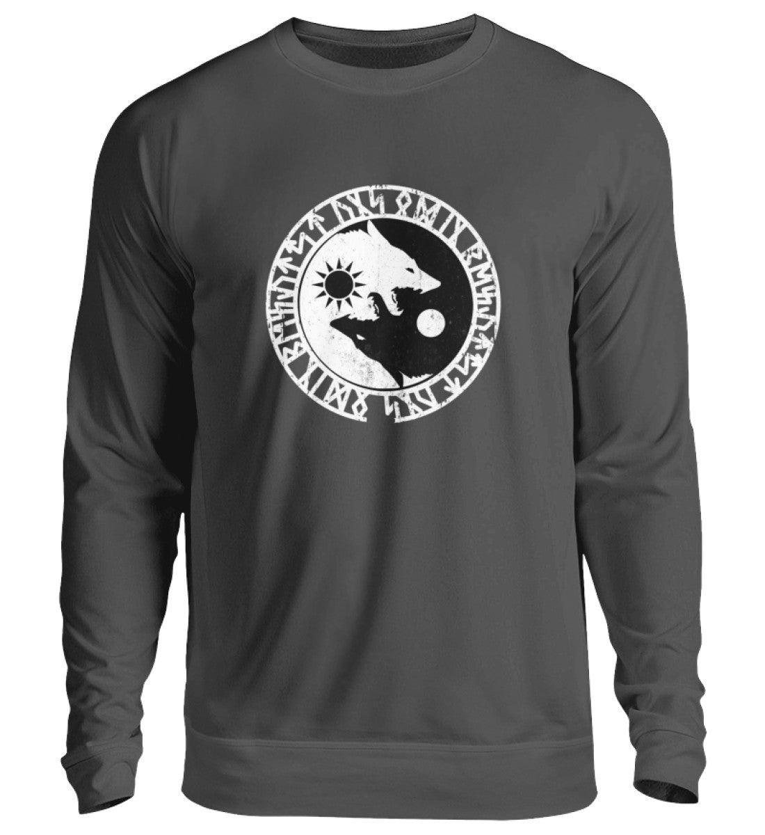 Wikinger Sweatshirt - Geri und Freki, Odins Wölfe mit Runenkreis - Nordic Viking Wear