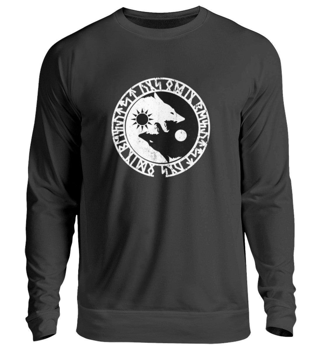 Wikinger Sweatshirt - Geri und Freki, Odins Wölfe mit Runenkreis - Nordic Viking Wear