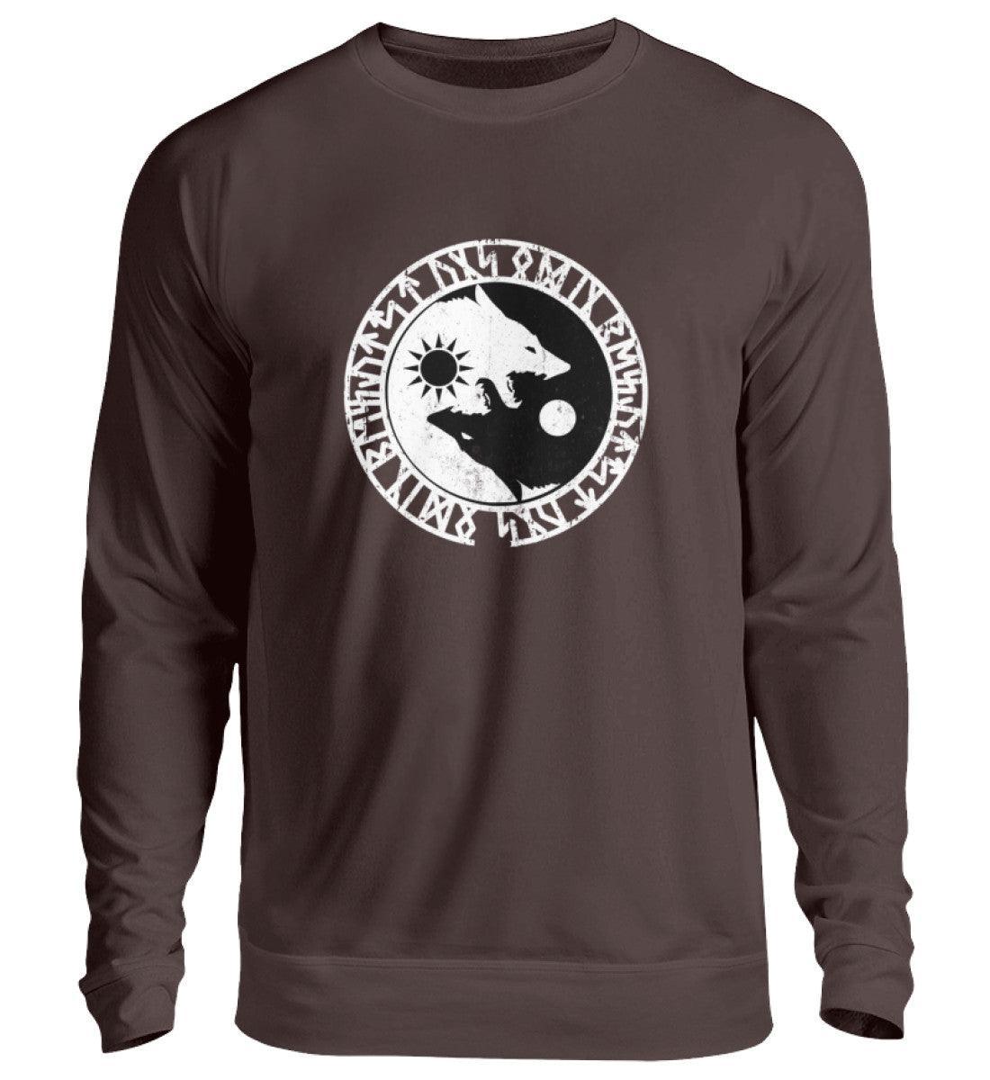 Wikinger Sweatshirt - Geri und Freki, Odins Wölfe mit Runenkreis - Nordic Viking Wear