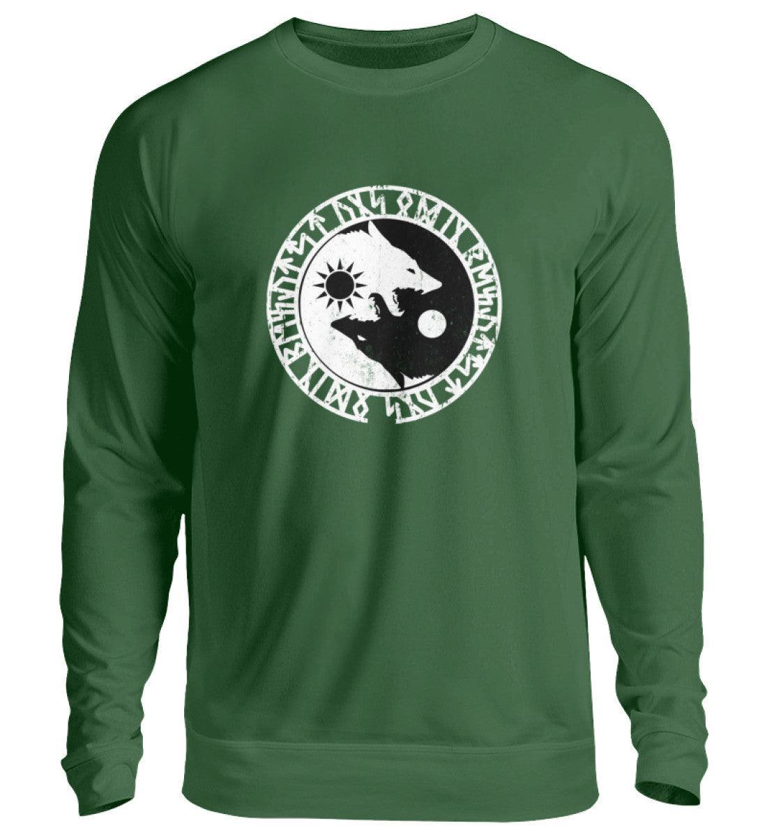Wikinger Sweatshirt - Geri und Freki, Odins Wölfe mit Runenkreis - Nordic Viking Wear