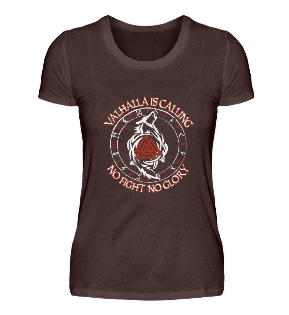 Valhalla Is Calling – No Fight No Glory | Schildmaiden Premiumshirt mit Runen, Wolf und Valknut - Nordic Viking Wear