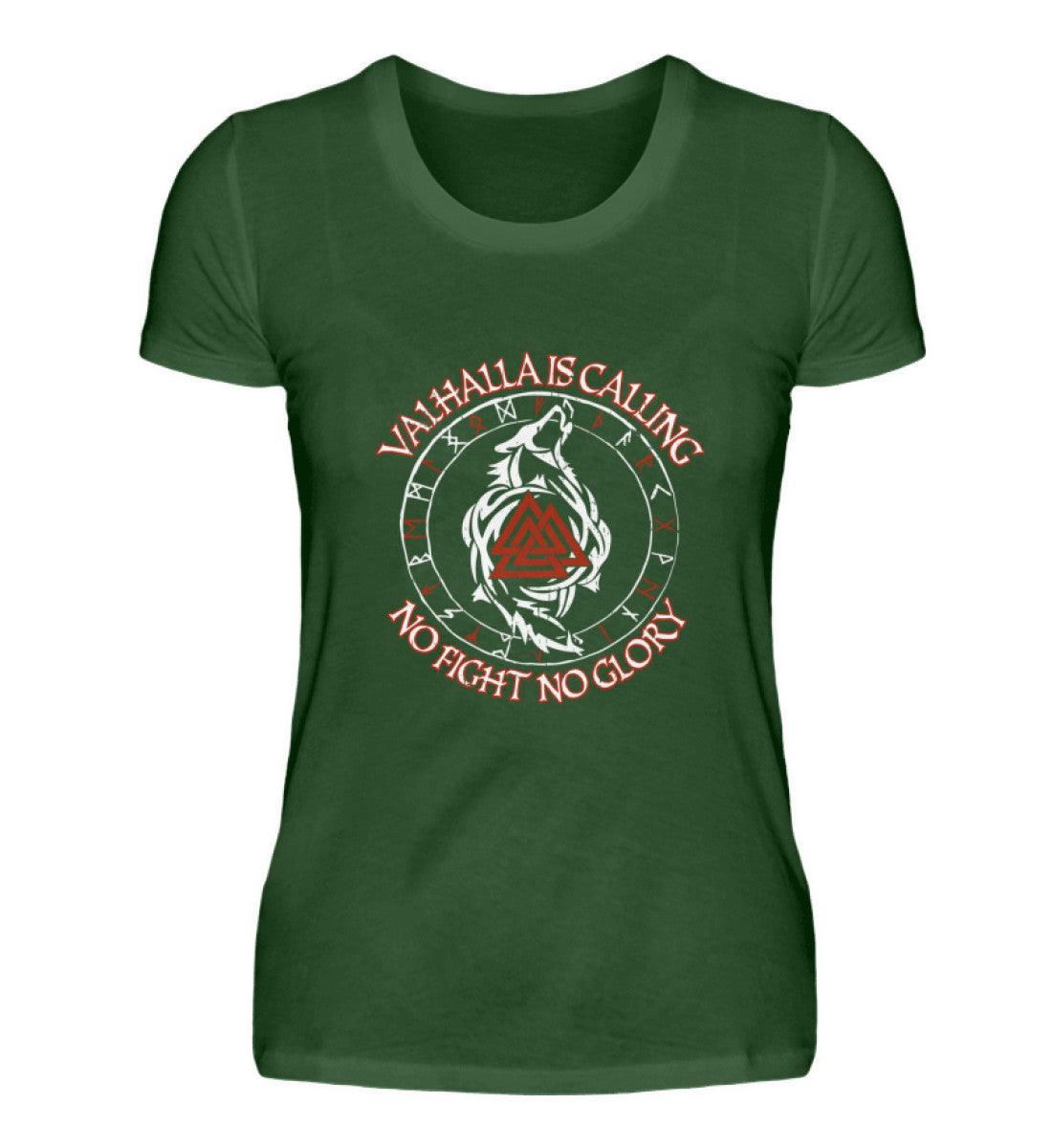 Valhalla Is Calling – No Fight No Glory | Schildmaiden Premiumshirt mit Runen, Wolf und Valknut - Nordic Viking Wear
