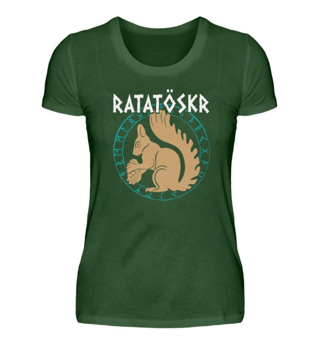 Premium Schildmaiden T-Shirt "RATATÖSKR" – Eichhörnchen-Design mit Runenkreis - Nordic Viking Wear