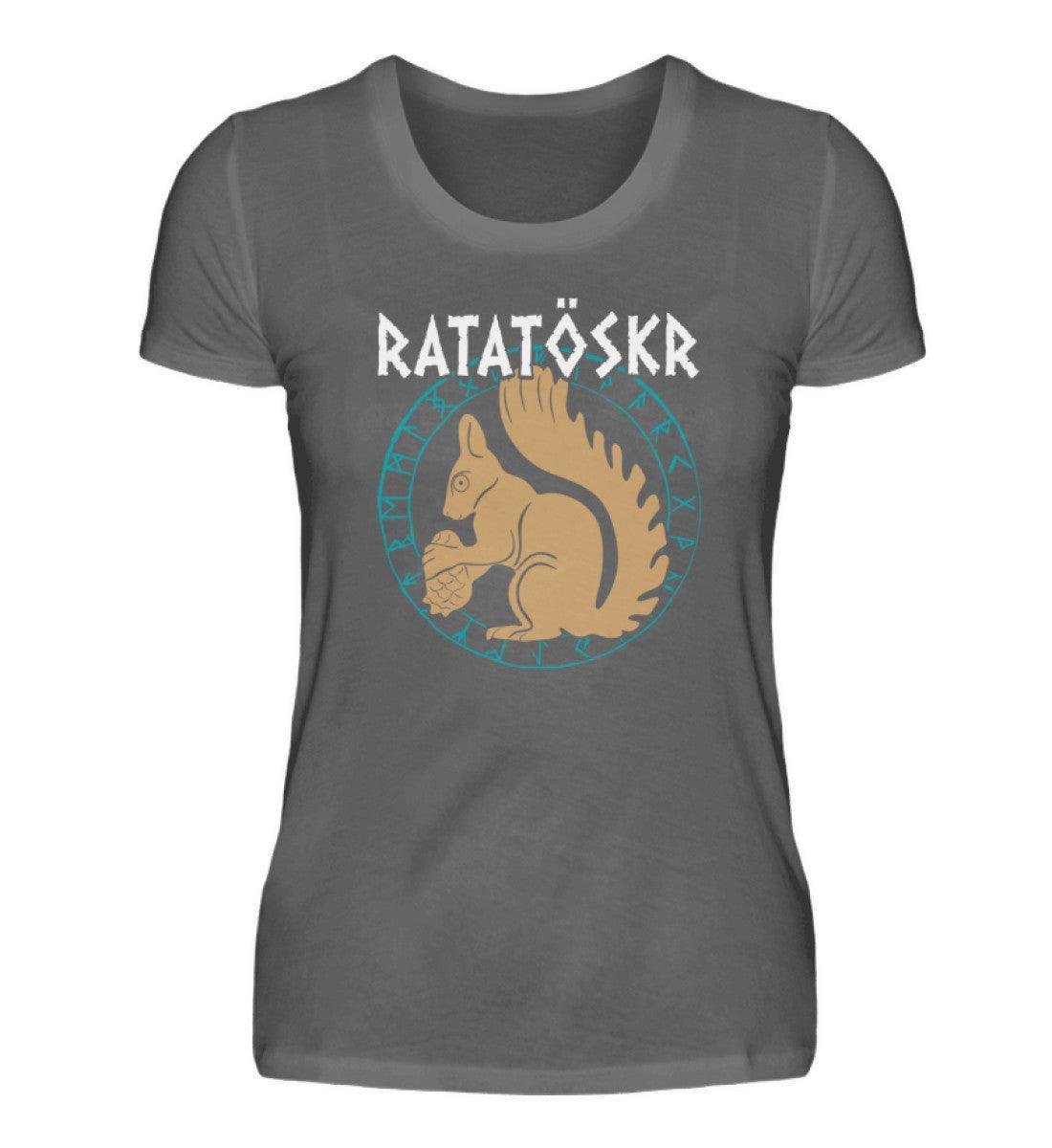 Premium Schildmaiden T-Shirt "RATATÖSKR" – Eichhörnchen-Design mit Runenkreis - Nordic Viking Wear
