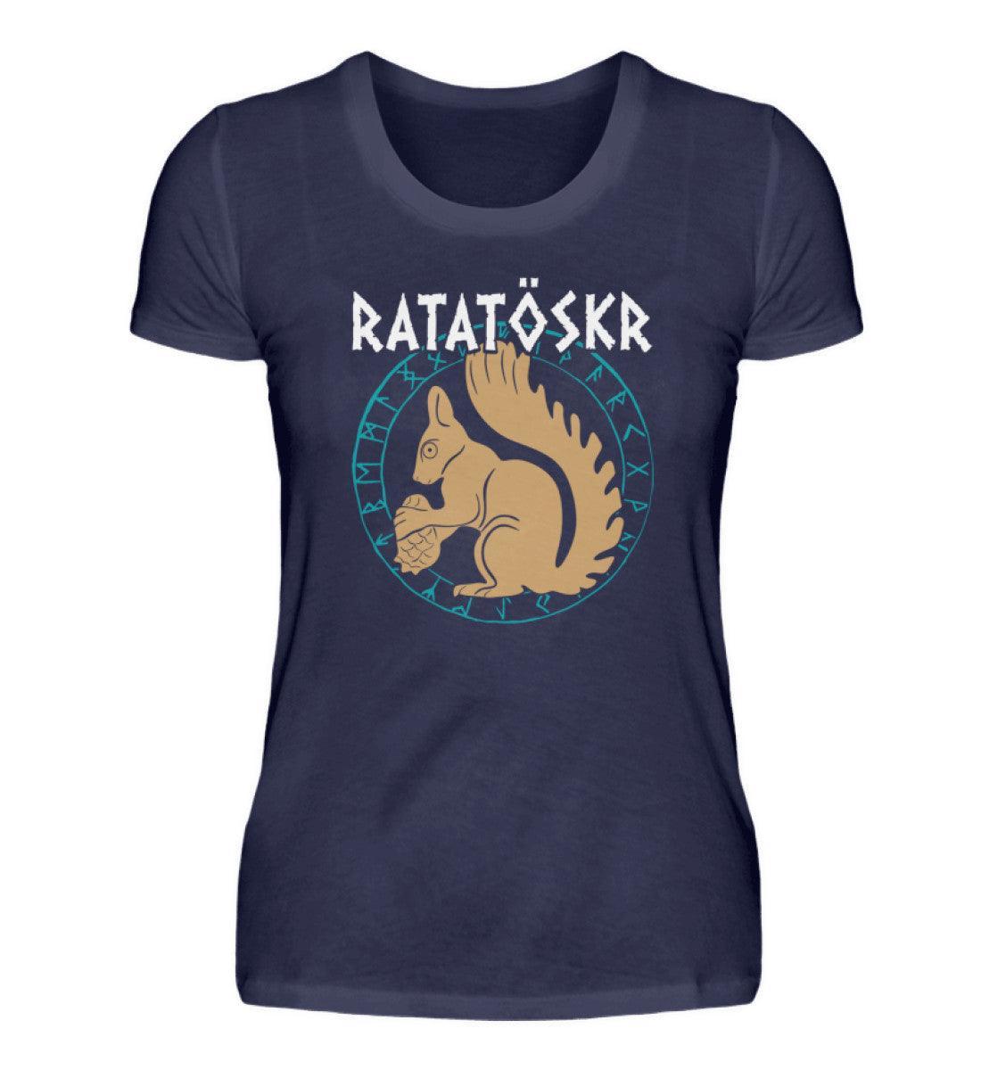 Premium Schildmaiden T-Shirt "RATATÖSKR" – Eichhörnchen-Design mit Runenkreis - Nordic Viking Wear