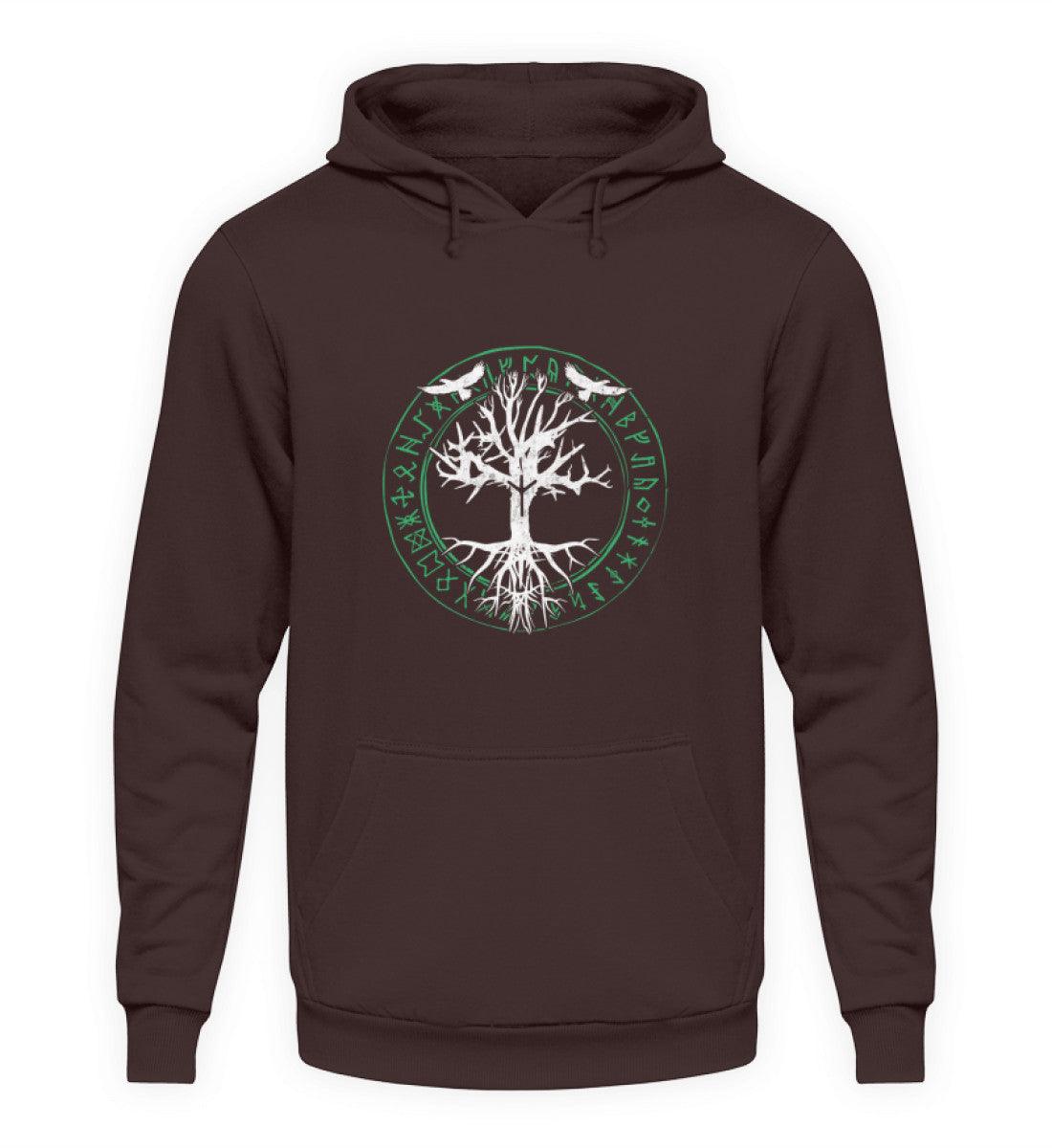 Wikinger Hoodie Odins Raben Weltenbaum mit Runenkreis - Nordic Viking Wear