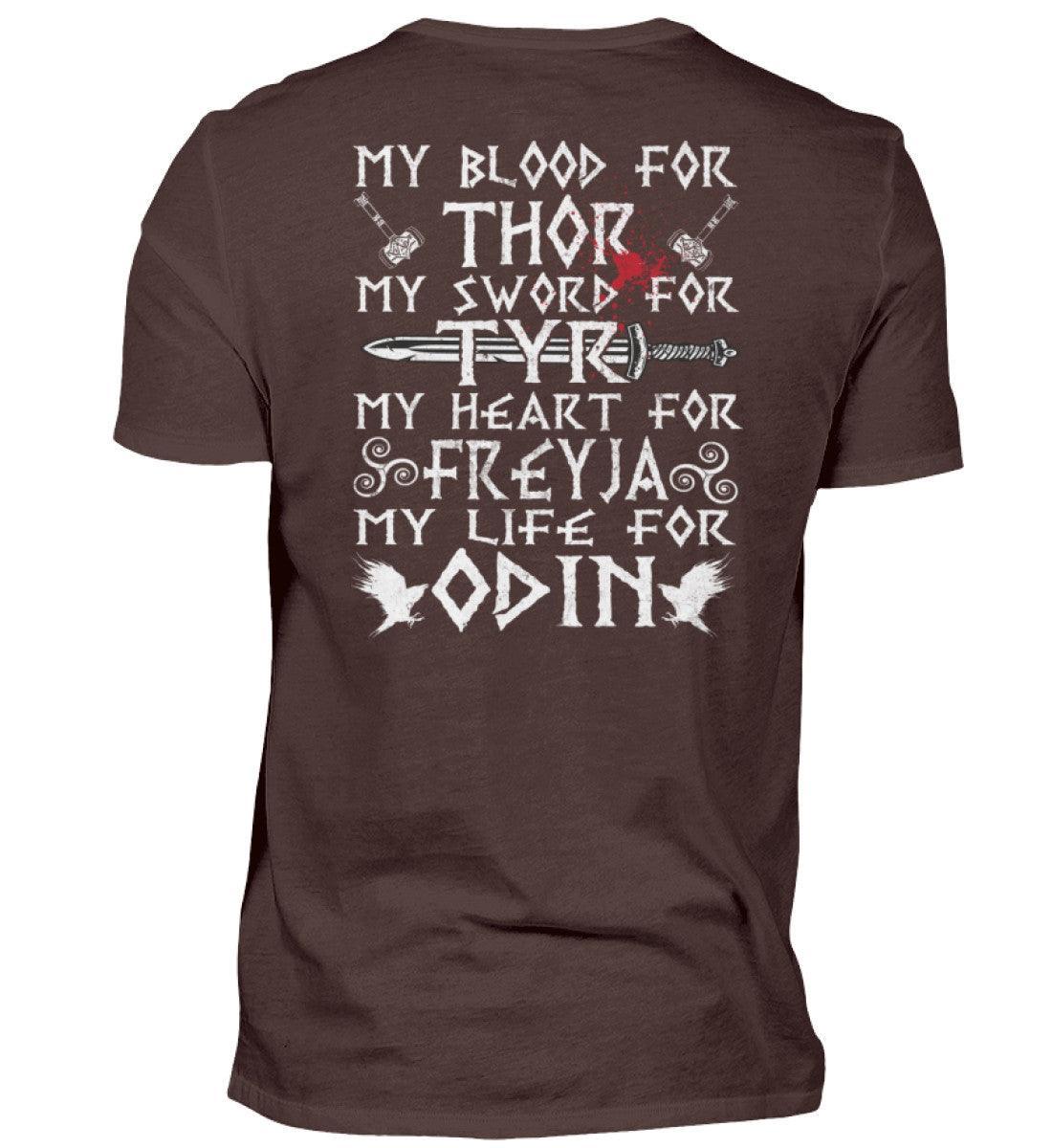 Wikinger-Treue-Shirt: "My Blood for Thor, My Sword for Tyr, My Heart for Freyja, My Life for Odin" - Nordic Viking Wear