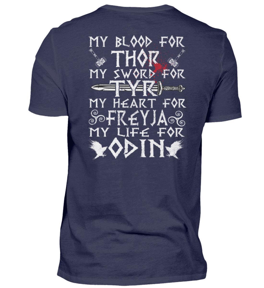 Wikinger-Treue-Shirt: "My Blood for Thor, My Sword for Tyr, My Heart for Freyja, My Life for Odin" - Nordic Viking Wear