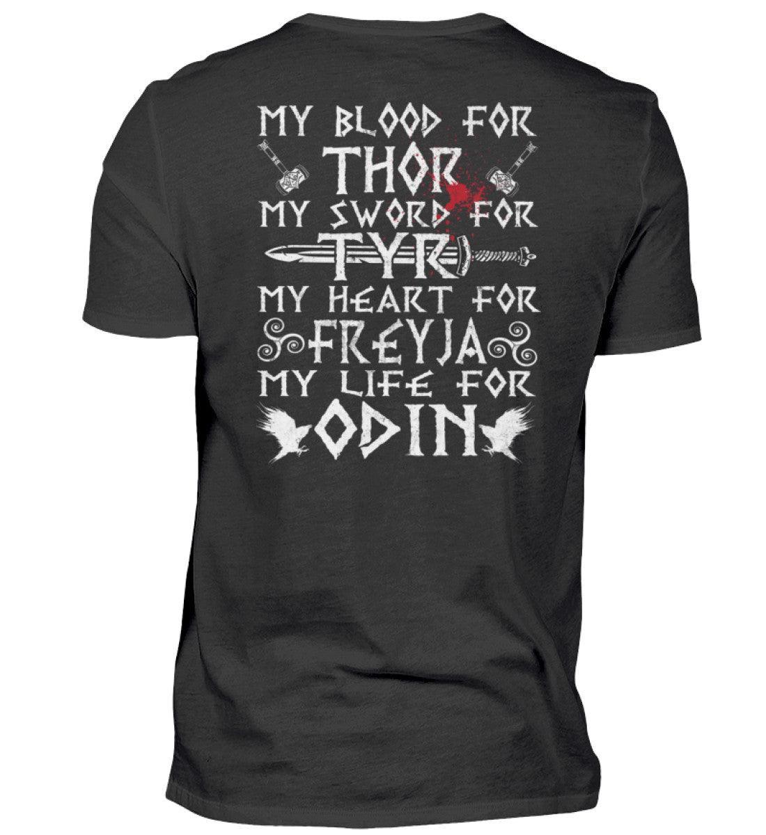 Wikinger-Treue-Shirt: "My Blood for Thor, My Sword for Tyr, My Heart for Freyja, My Life for Odin" - Nordic Viking Wear