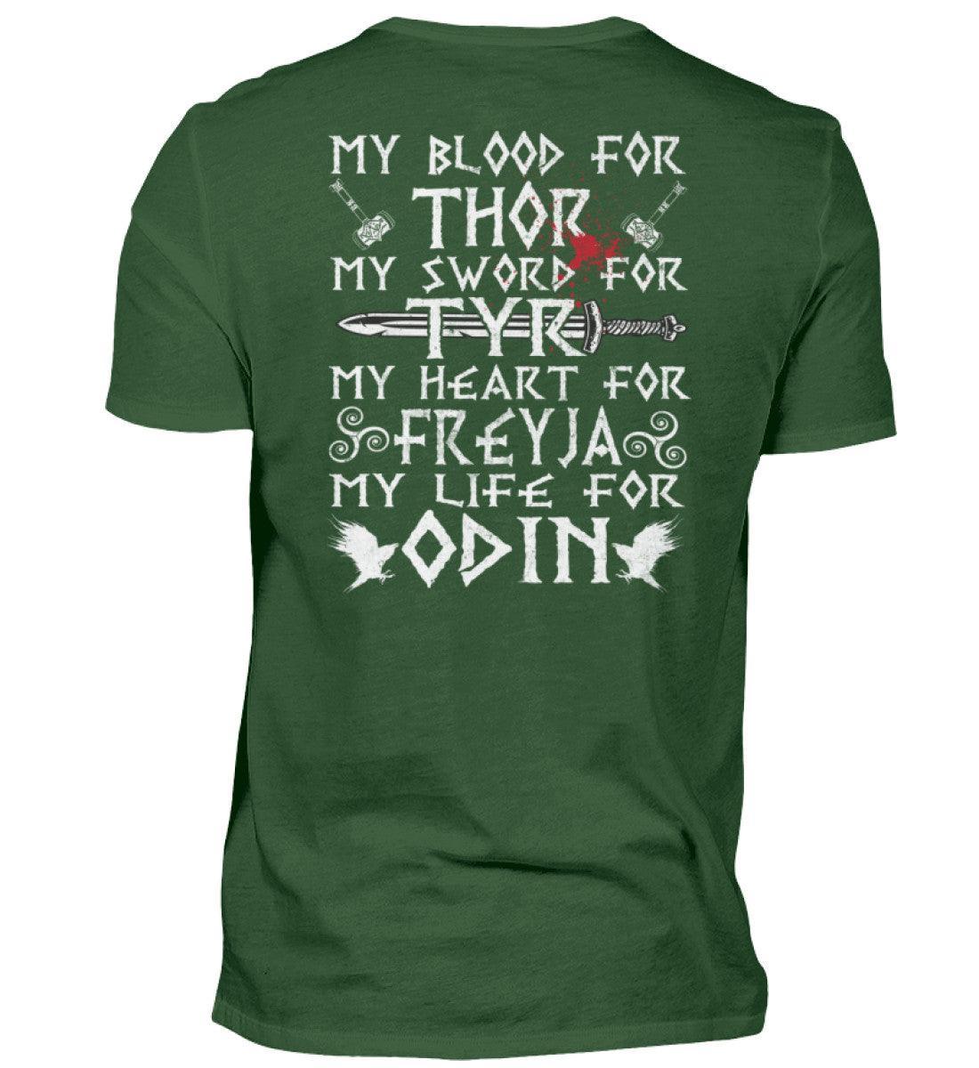 Wikinger-Treue-Shirt: "My Blood for Thor, My Sword for Tyr, My Heart for Freyja, My Life for Odin" - Nordic Viking Wear