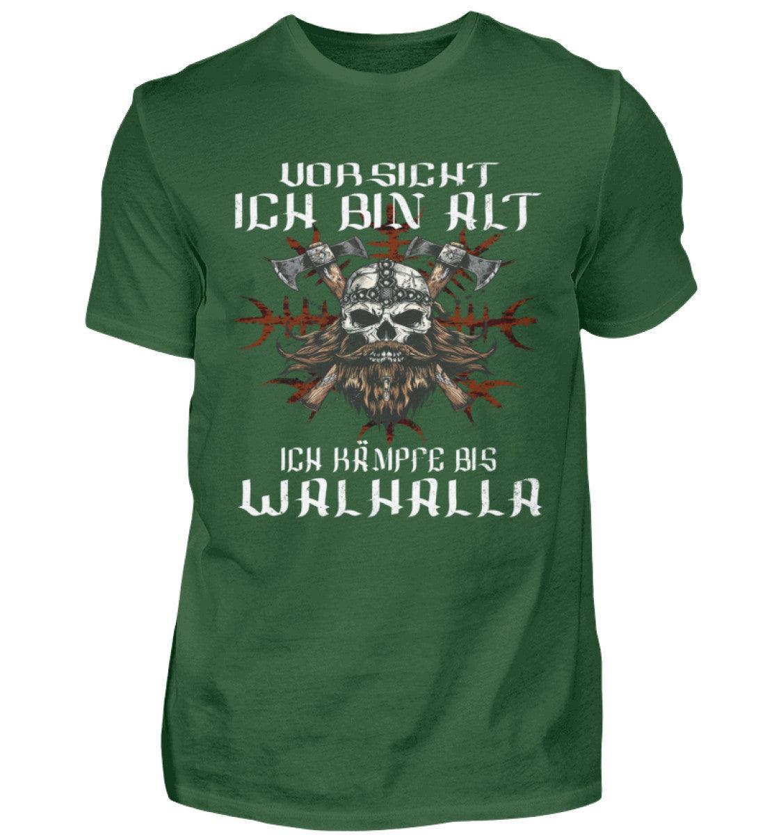 Lustiges Wikinger Shirt - "Vorsicht, Ich Bin Alt. Ich Kämpfe bis Walhalla" - Nordic Viking Wear