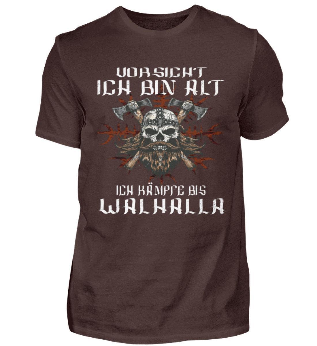 Lustiges Wikinger Shirt - "Vorsicht, Ich Bin Alt. Ich Kämpfe bis Walhalla" - Nordic Viking Wear