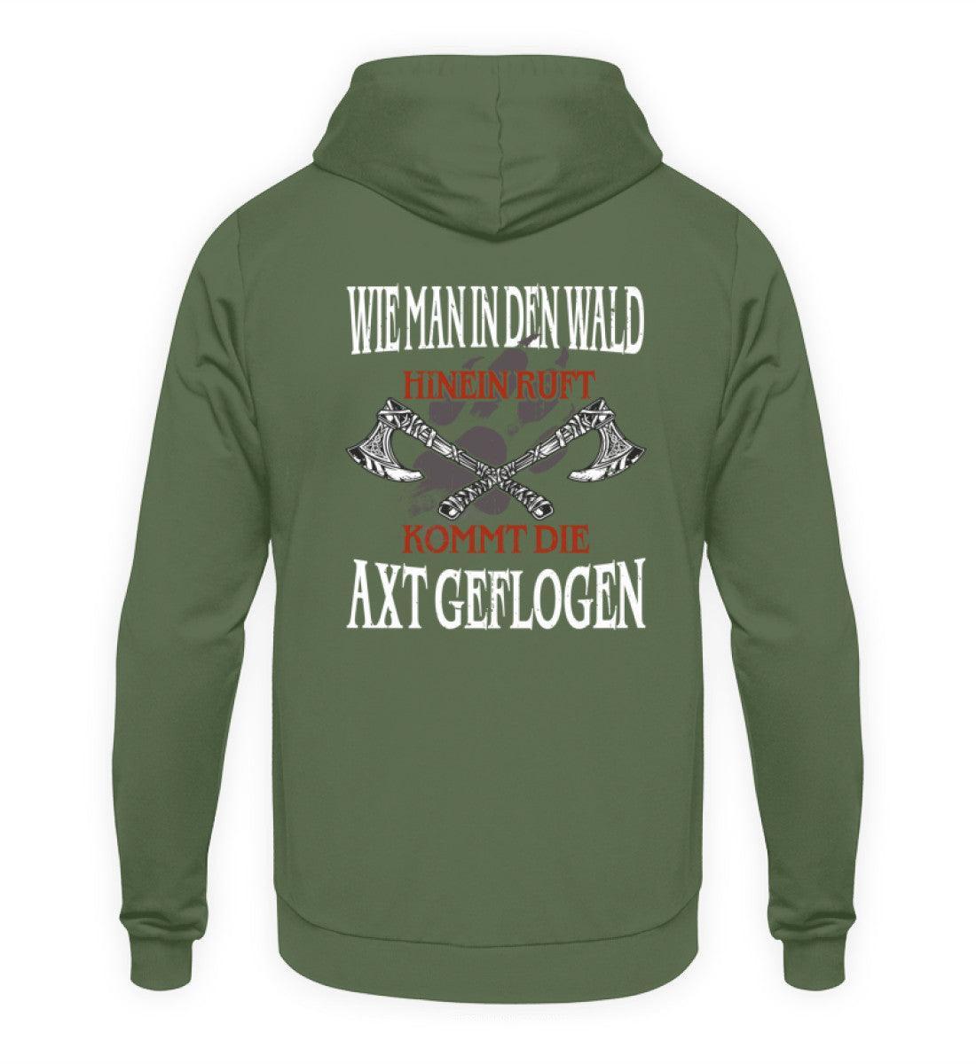 Lustiger Wikinger Hoodie "Wie man in den Wald hineinruft, kommt die Axt geflogen" - Nordic Viking Wear