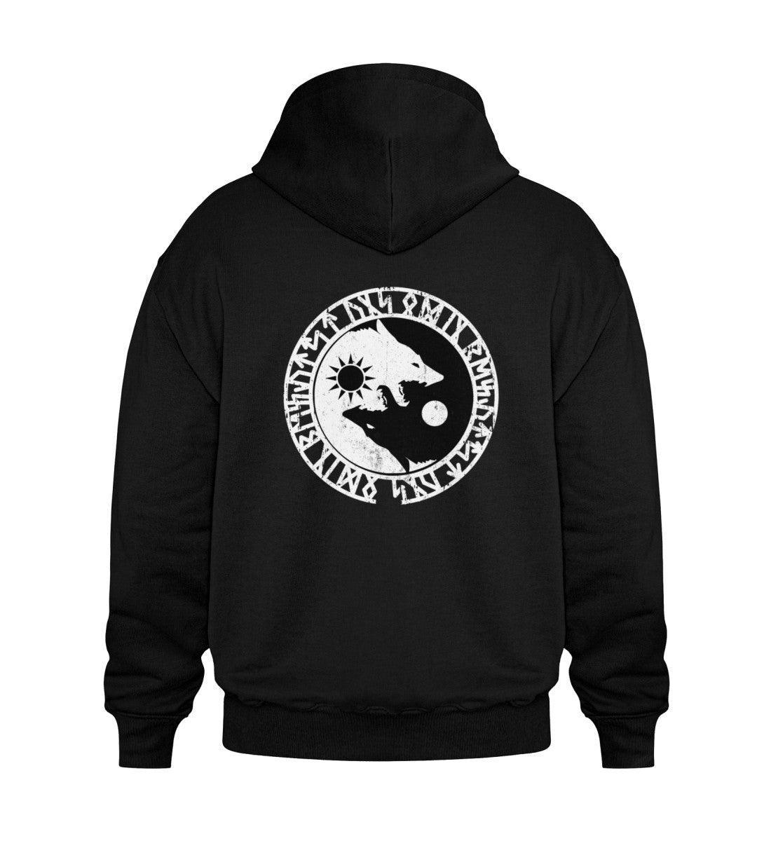 Wikinger Heavy Vintage Hoodie - Geri und Freki, Odins Wölfe mit Runenkreis - Nordic Viking Wear