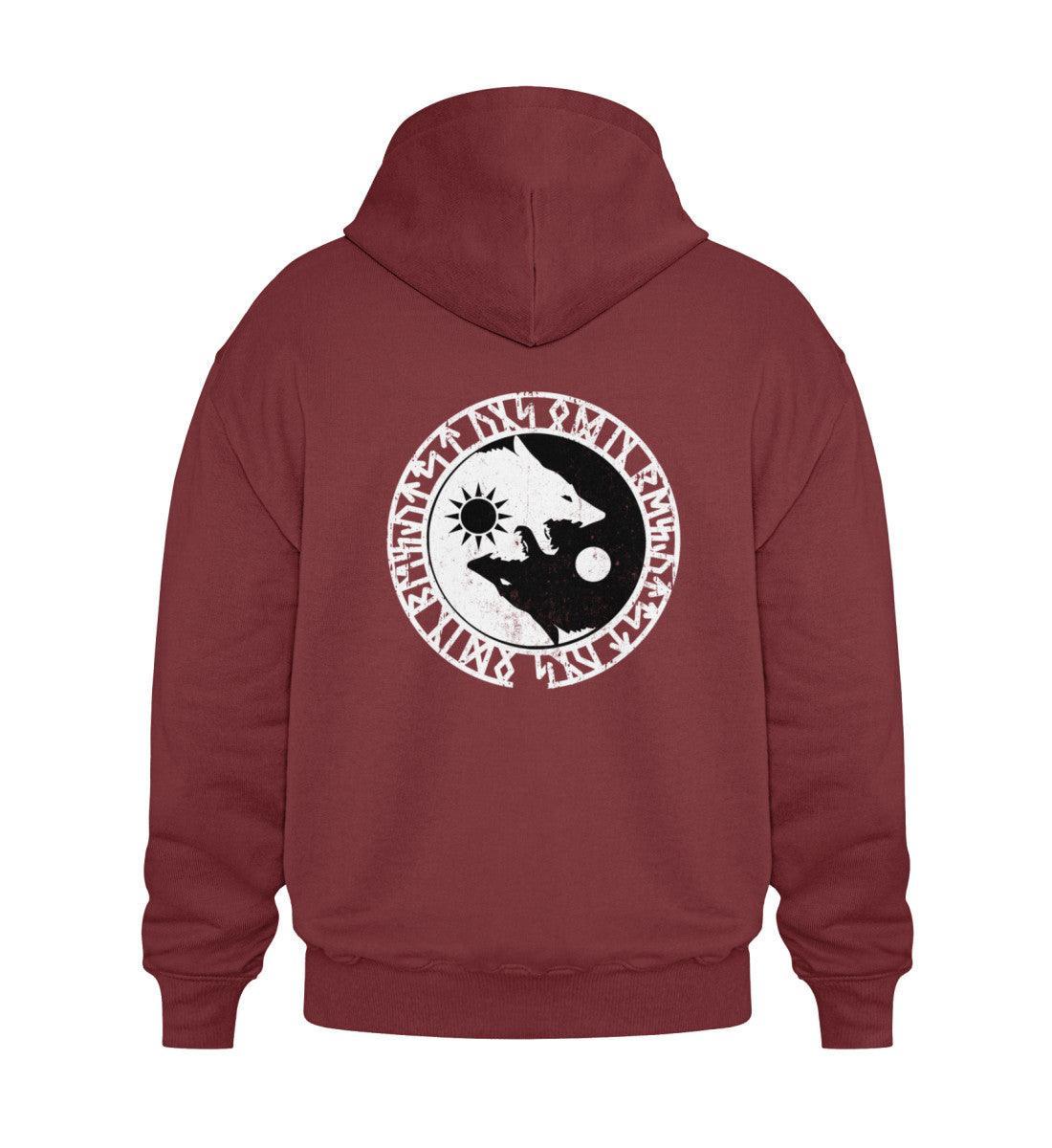 Wikinger Heavy Vintage Hoodie - Geri und Freki, Odins Wölfe mit Runenkreis - Nordic Viking Wear