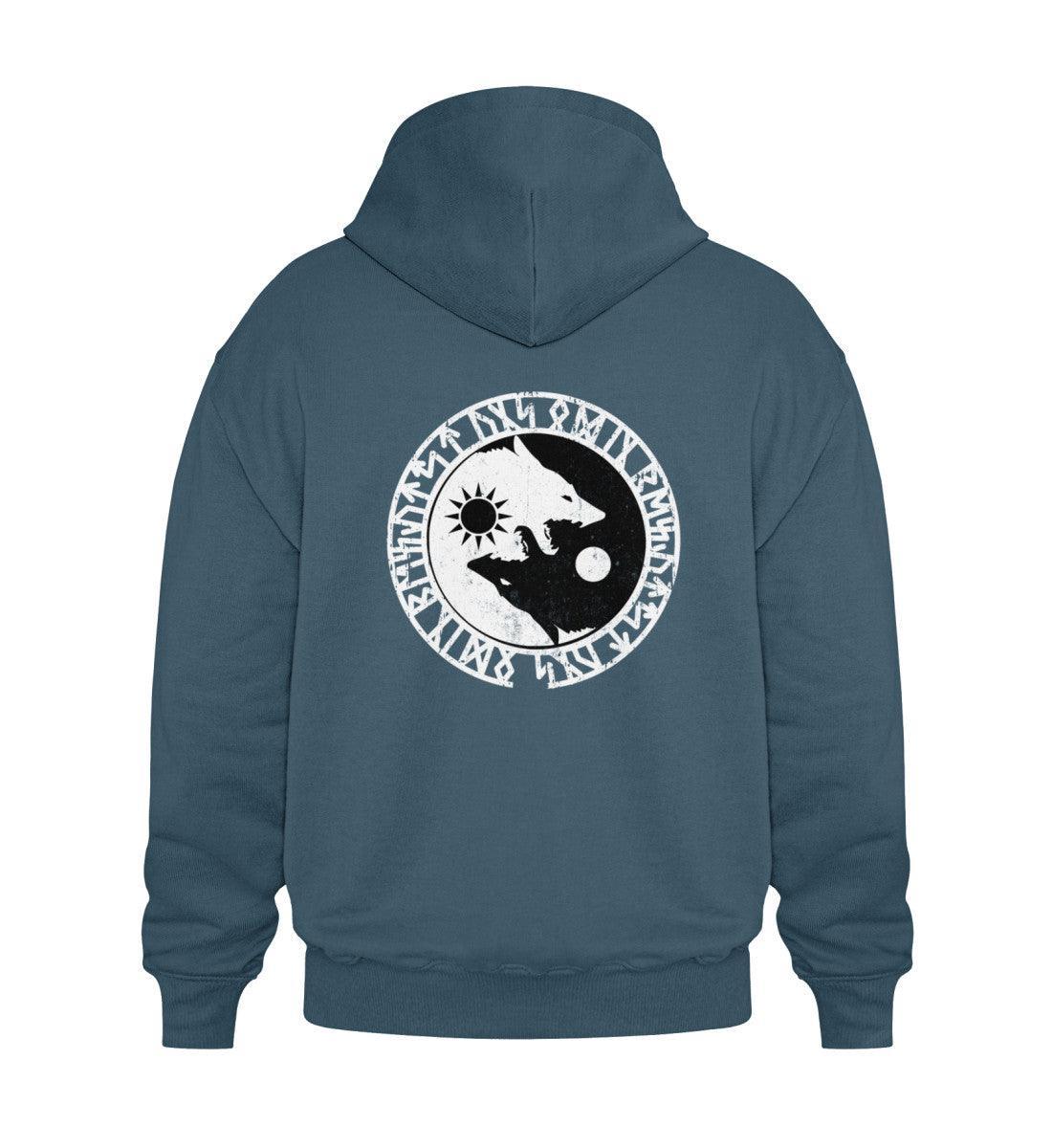 Wikinger Heavy Vintage Hoodie - Geri und Freki, Odins Wölfe mit Runenkreis - Nordic Viking Wear