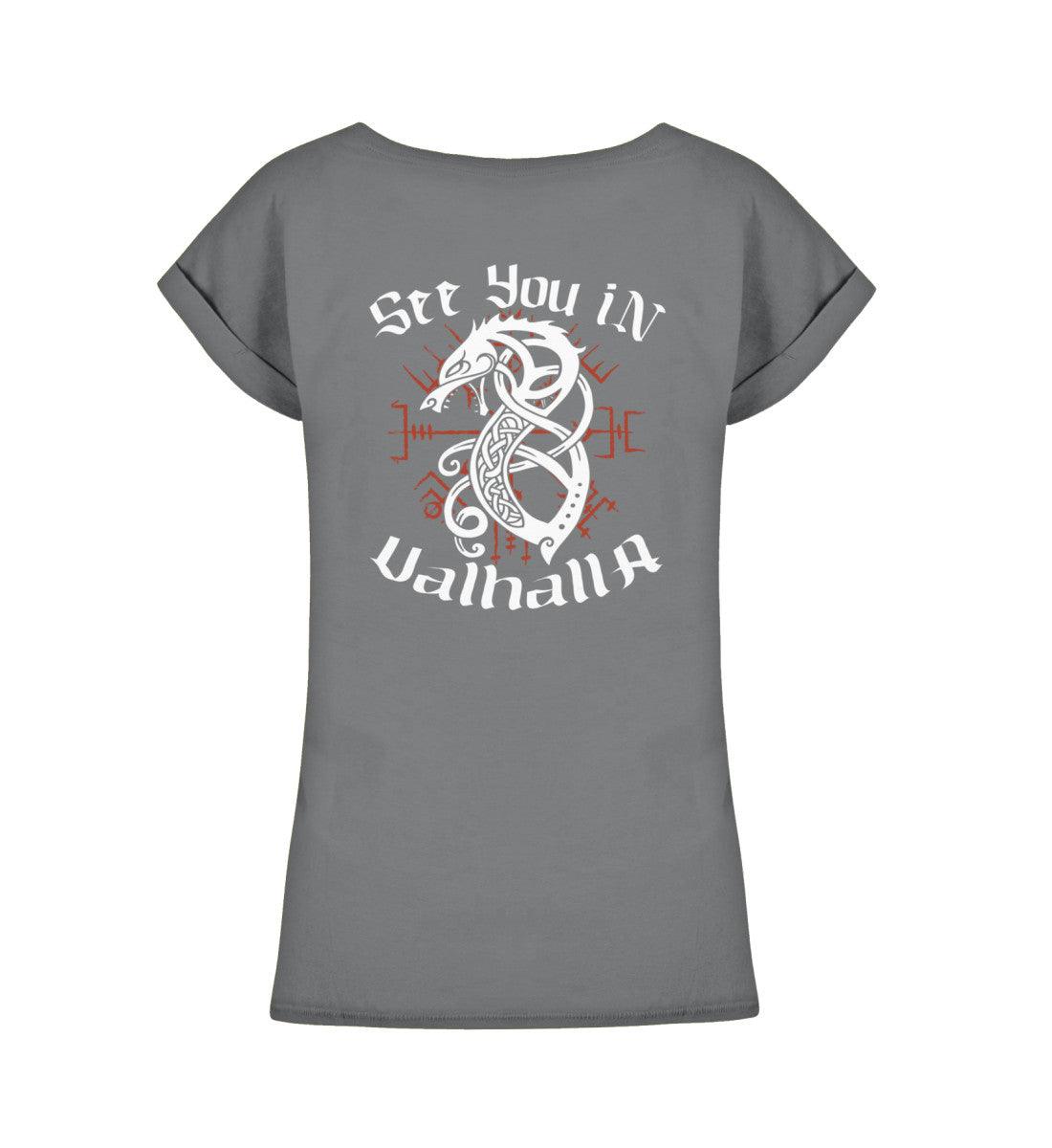 Schildmaiden Extendet Shirt – „See You in Valhalla“-Design mit nordischem Drachen - Nordic Viking Wear